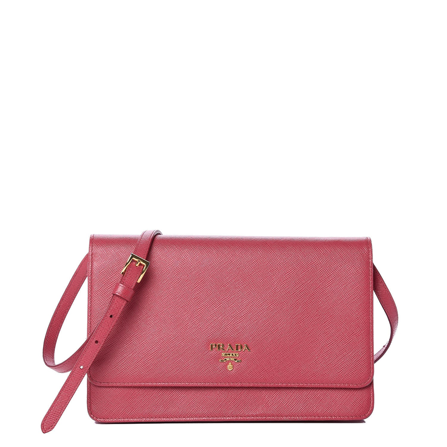 Prada Saffiano Metal Flap Wallet with Strap Peonia 1 of 8