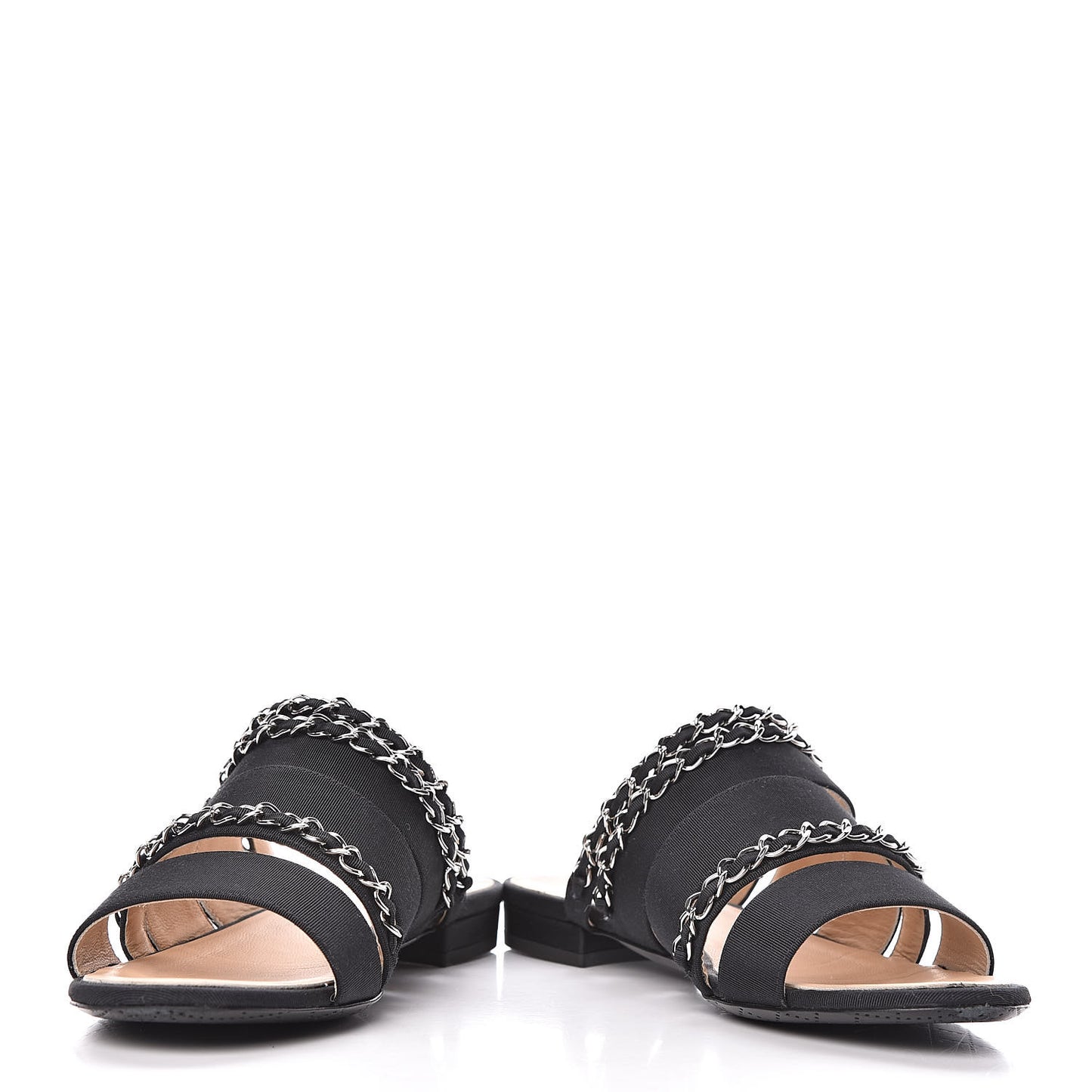 Grosgrain Chain Sandals 36 Black