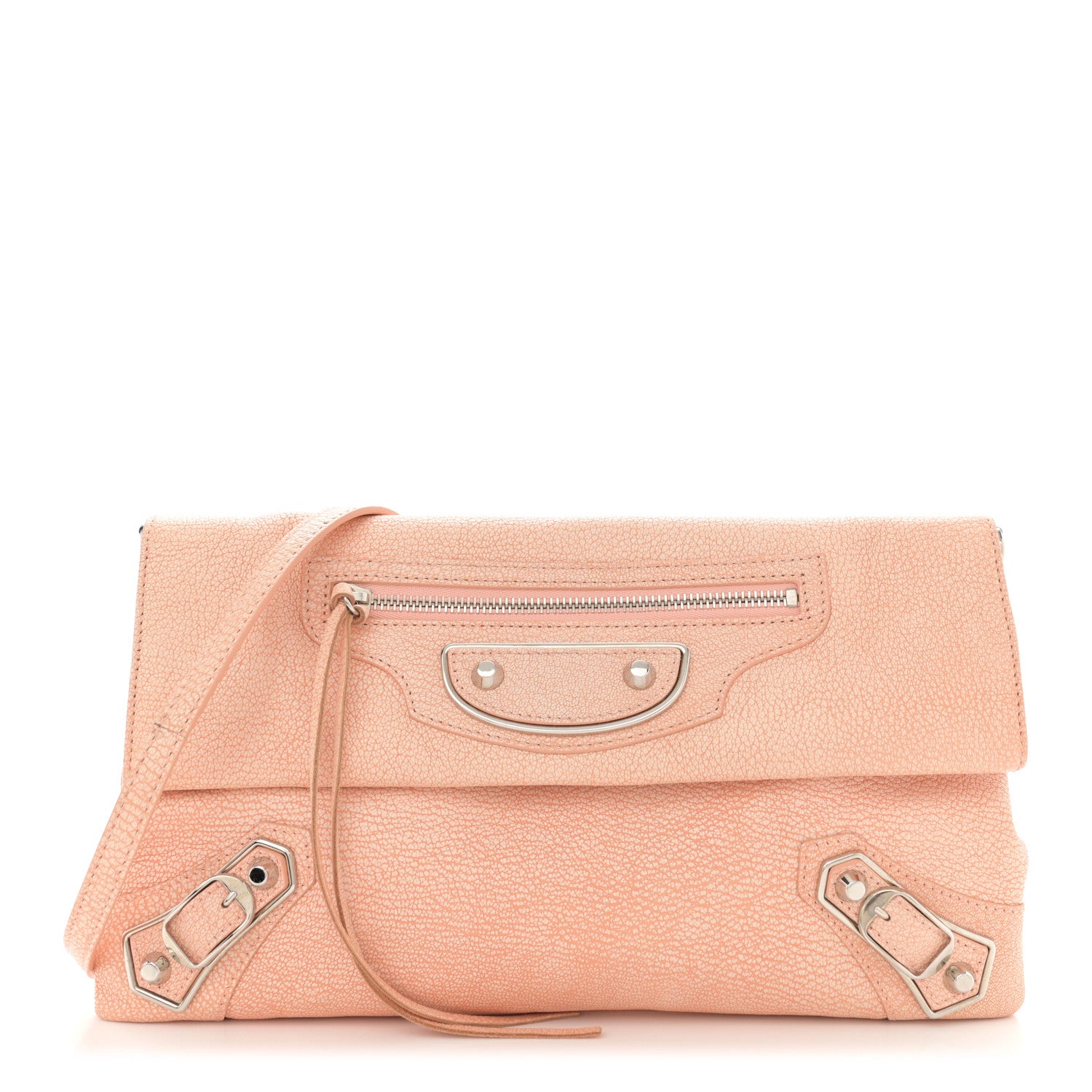 Balenciaga Chevre Silver Metallic Edge Hardware Envelope Clutch Rose Corail 1 of 14