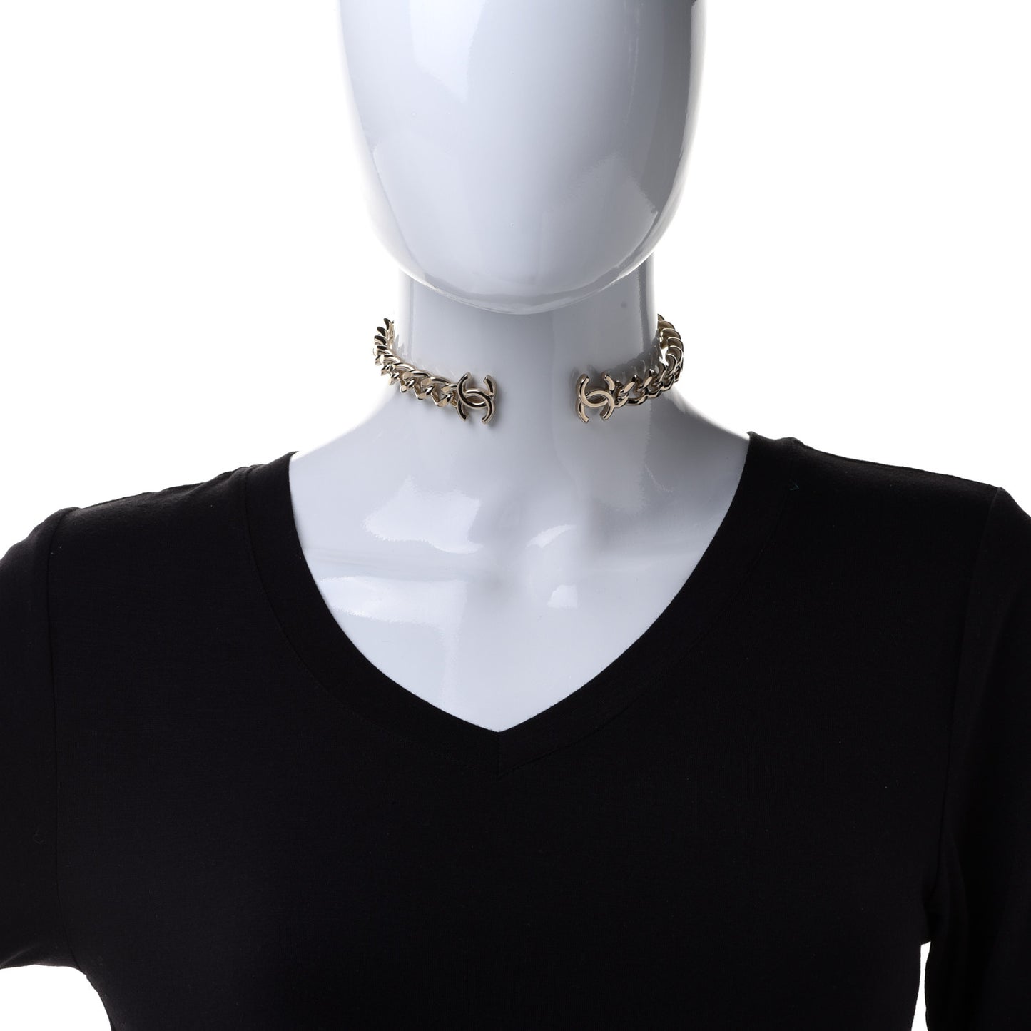 Metal CC Chain Link Choker Necklace M Gold