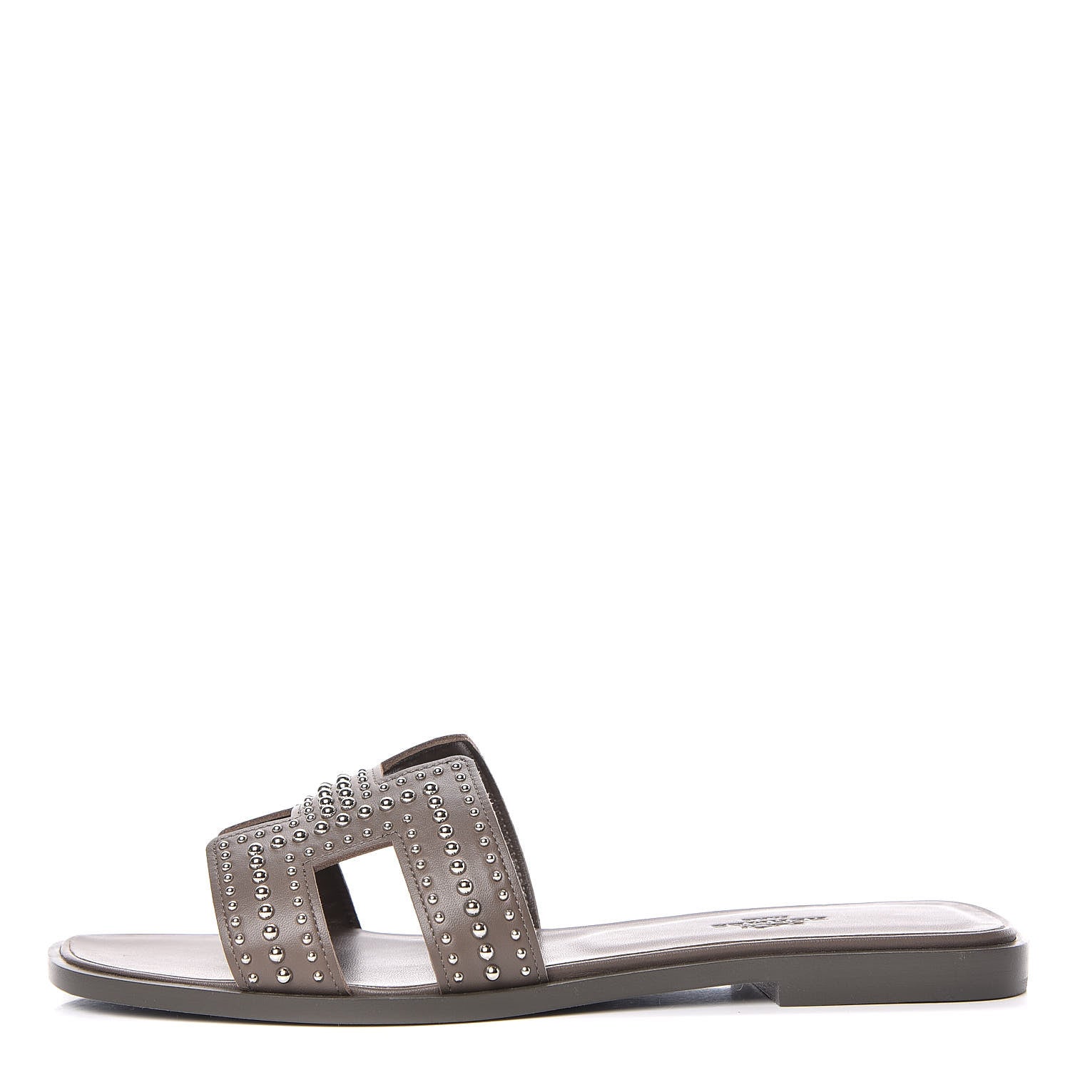 Hermes Calfskin Studded Oran Sandals 38 Gris Galet 1 of 9