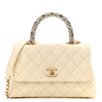 Chanel Caviar Elaphe Quilted Mini Coco Handle Flap Ivory 1 of 10
