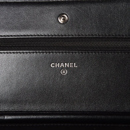 Chanel Patent Metallic Crumpled Calfskin Chevron Quilted Wallet On Chain WOC Black 16 of 21