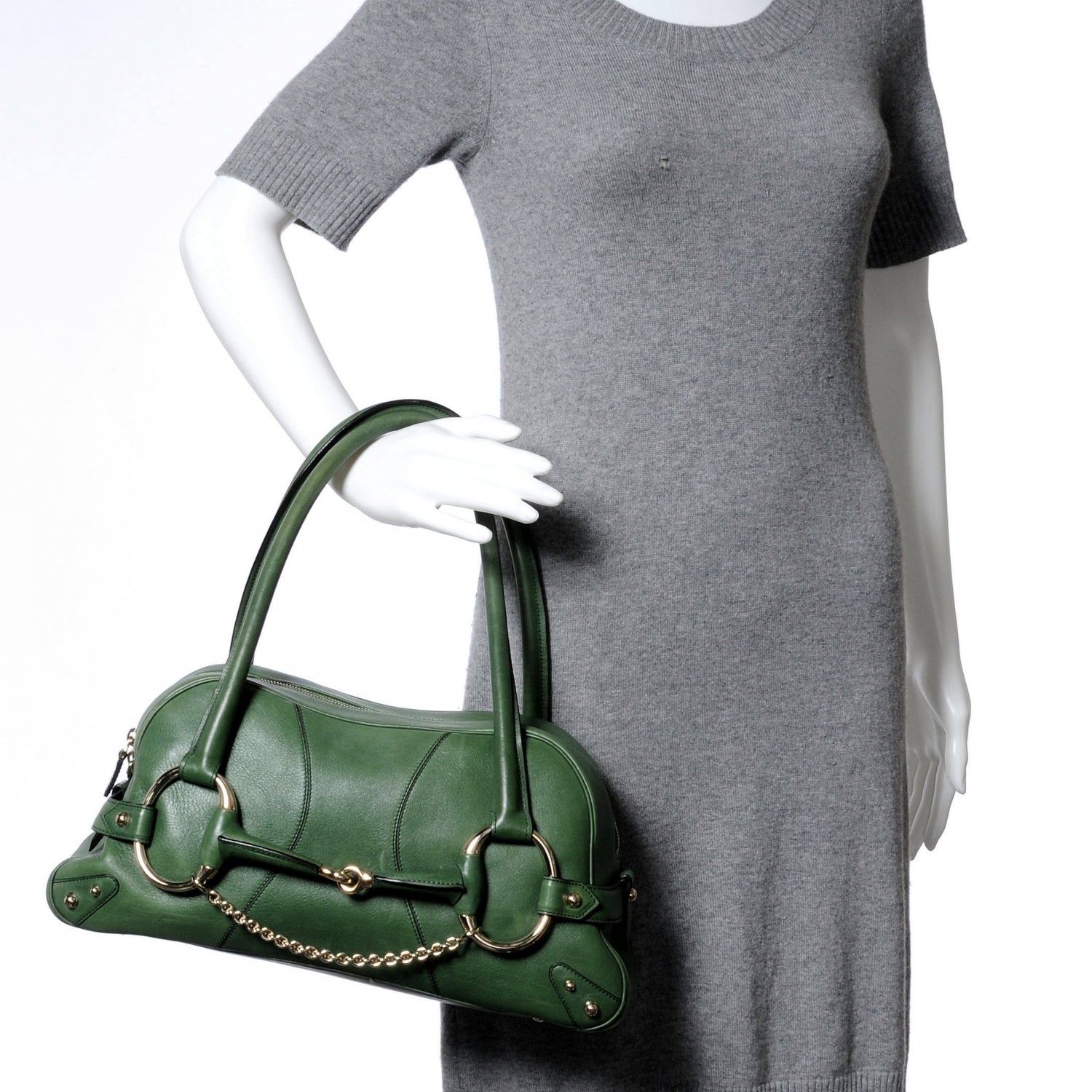 Gucci Leather Large Horsebit Chain Bag Green 2 of 9