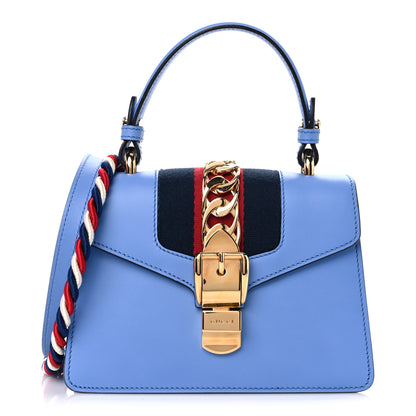 Gucci Vitello Fontanella Web Mini Sylvie Top Handle Bag Clear Sky Blue 1 of 11