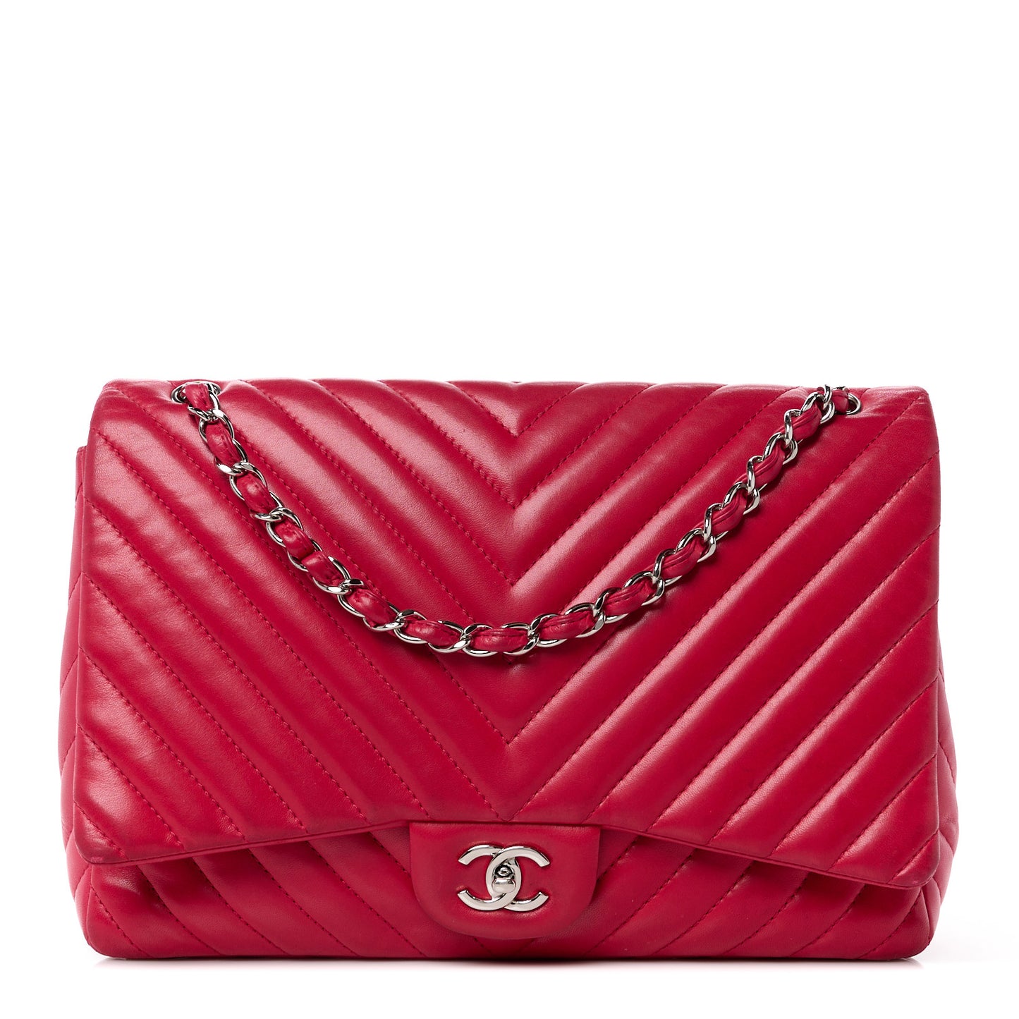 Lambskin Chevron Quilted Maxi Single Flap Red