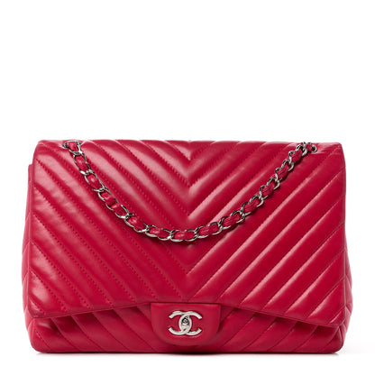 Chanel Lambskin Chevron Quilted Maxi Single Flap Red 1 of 17