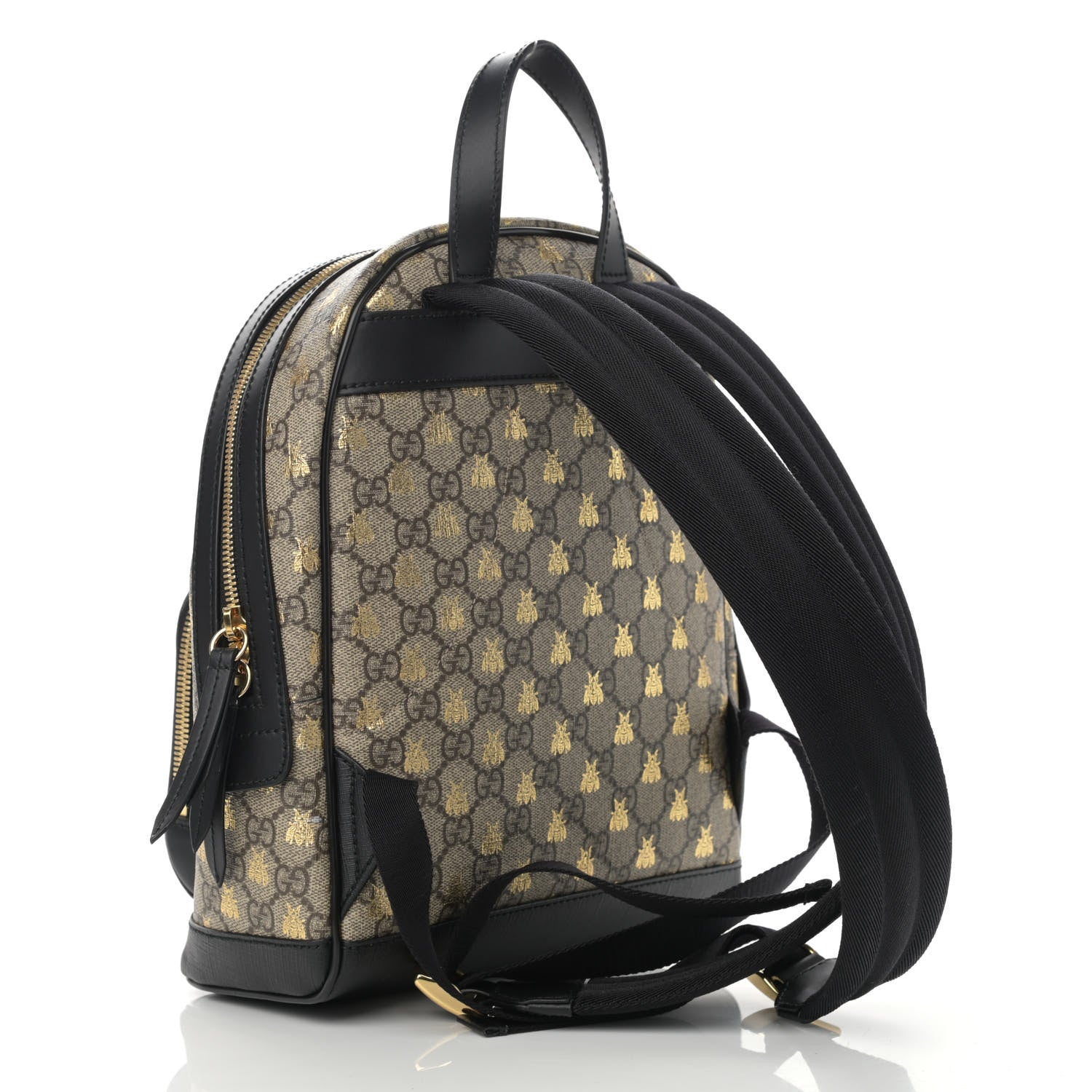 Gucci GG Supreme Monogram Bees Print Small Day Backpack Beige Oro Black 3 of 11