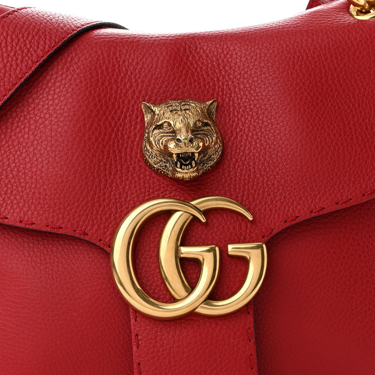 Gucci Cellarius Calfskin Feline GG Marmont Flap Shoulder Bag Vulcanic Red 8 of 10