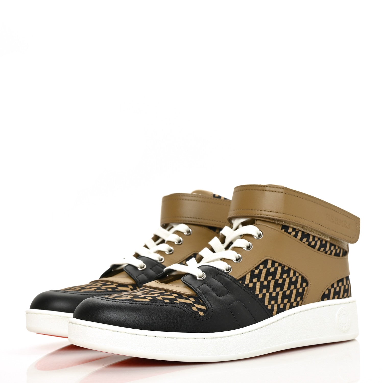 Hermes Calfskin Canvas H En Biais Freestyle High Top Sneakers 40 Beige Gobi Black 3 of 8