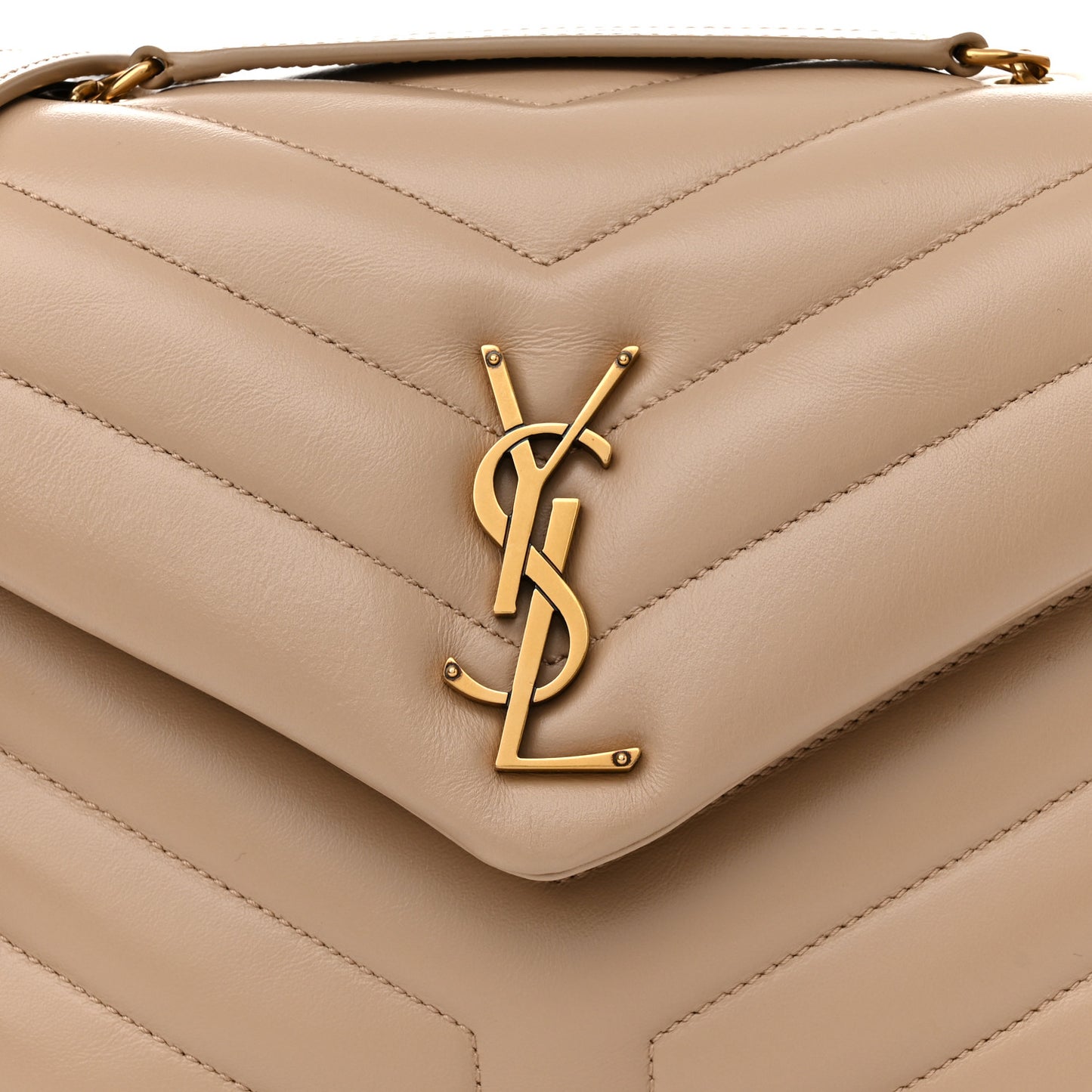 Calfskin Y Quilted Monogram Small Loulou Chain Satchel Dark Beige