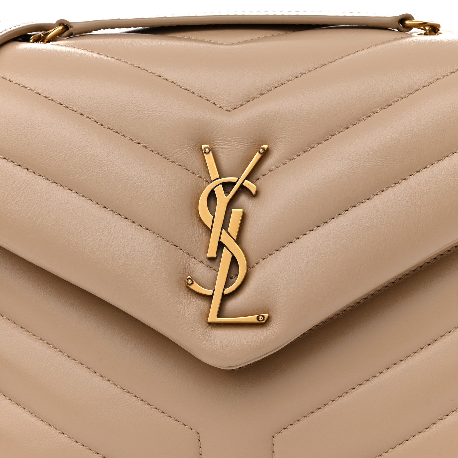 Saint Laurent Calfskin Y Quilted Monogram Small Loulou Chain Satchel Dark Beige 8 of 11
