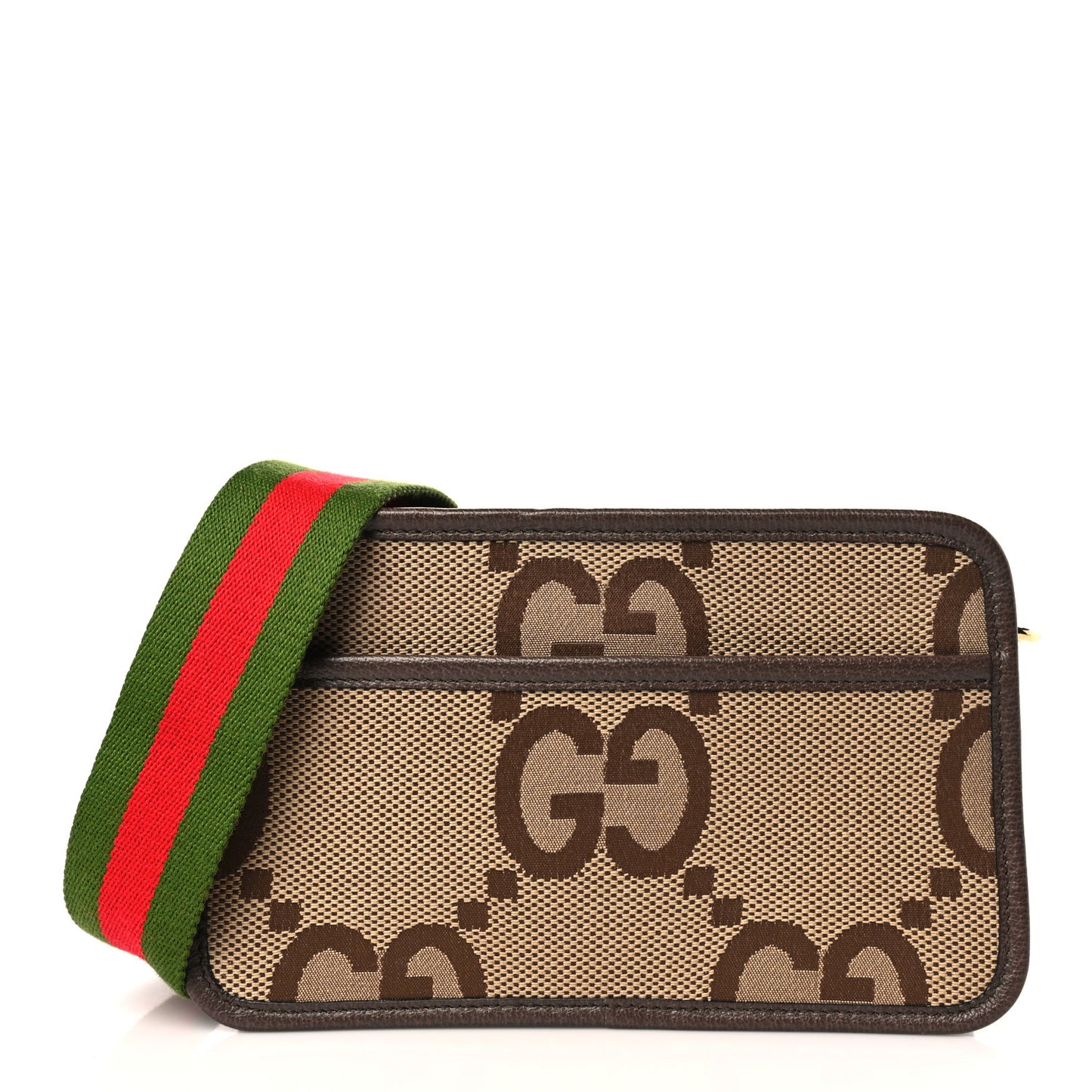 Monogram Jumbo GG Textured Dollar Calfskin Web Mini Crossbody Bag Camel Ebony New Acero