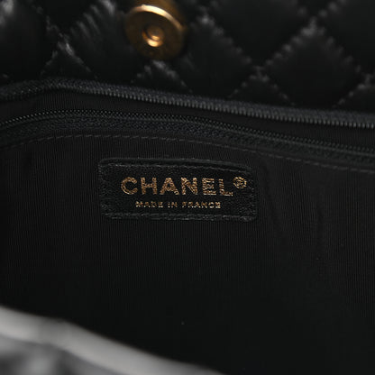 Chanel Lambskin Quilted Large Fluffy CC Shopping Tote Black 5 of 8