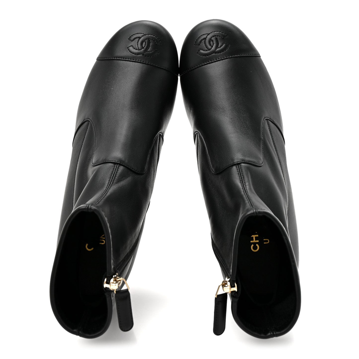 Stretch Lambskin Cap Toe CC Short Boots 38.5 Black
