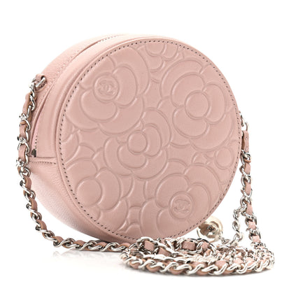 Chanel Goatskin Camellia Quilted Round Clutch With Chain Light Pink 3 of 11