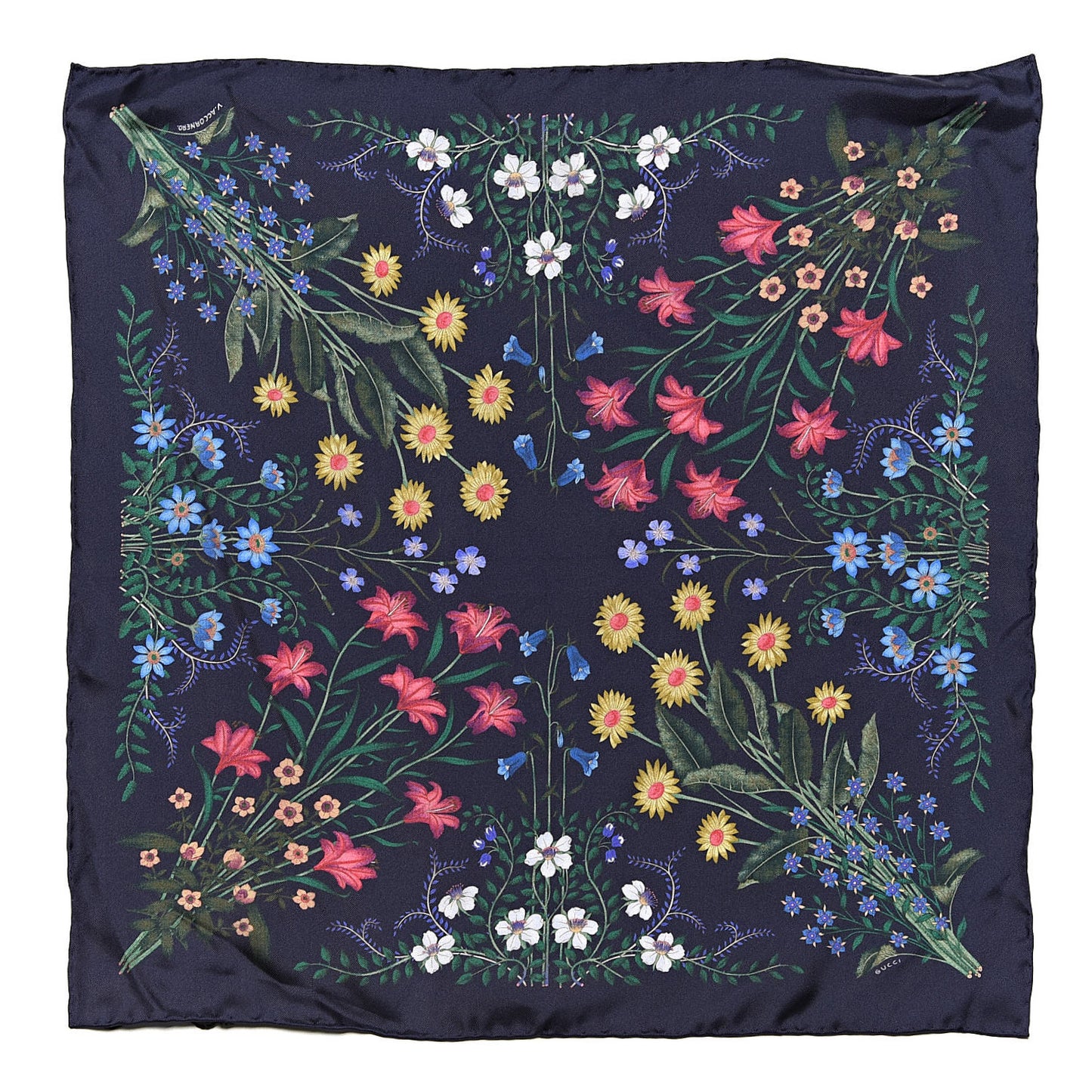 Silk Twill Nuovoflora Square Handkerchief Midnight Blue Blue