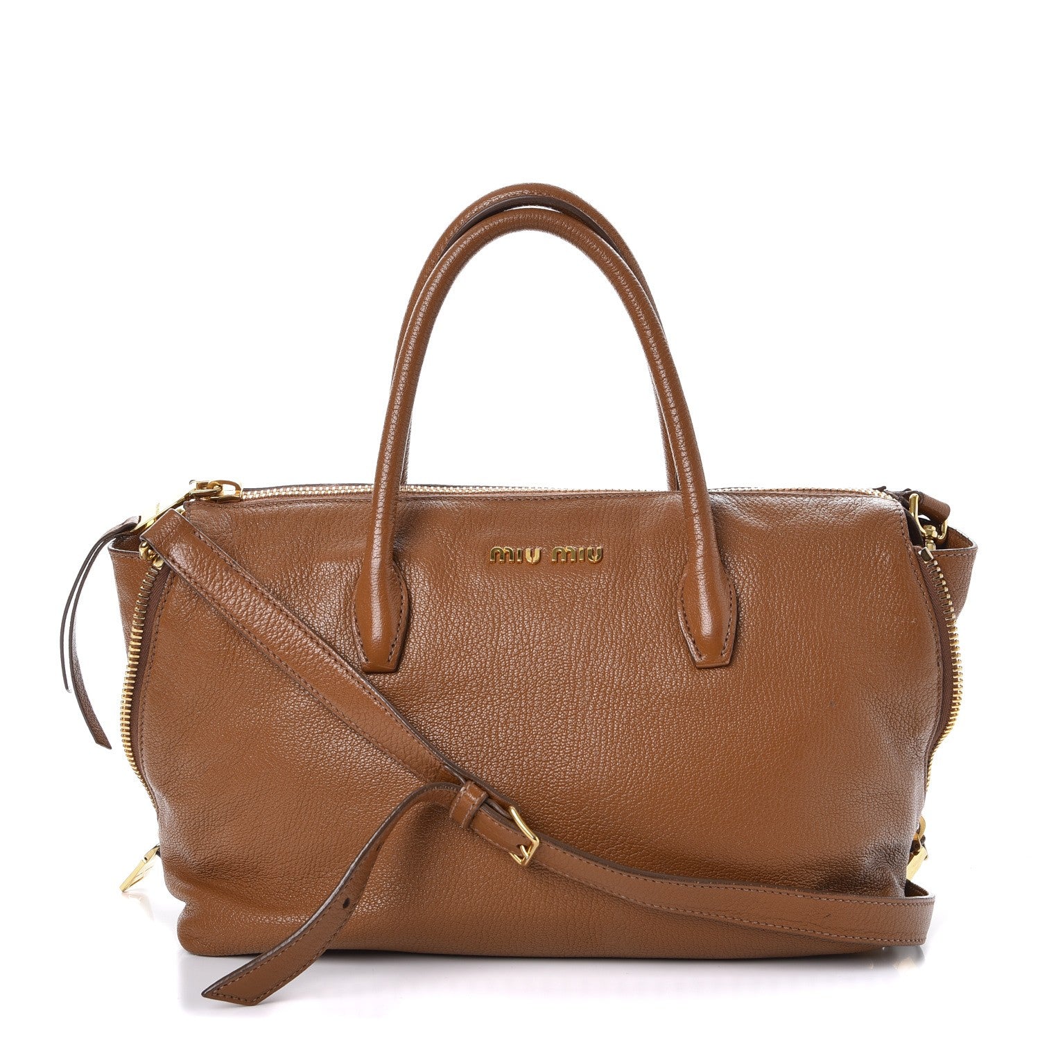 Miu Miu Goatskin Madras Zip Tote Brandy 1 of 21