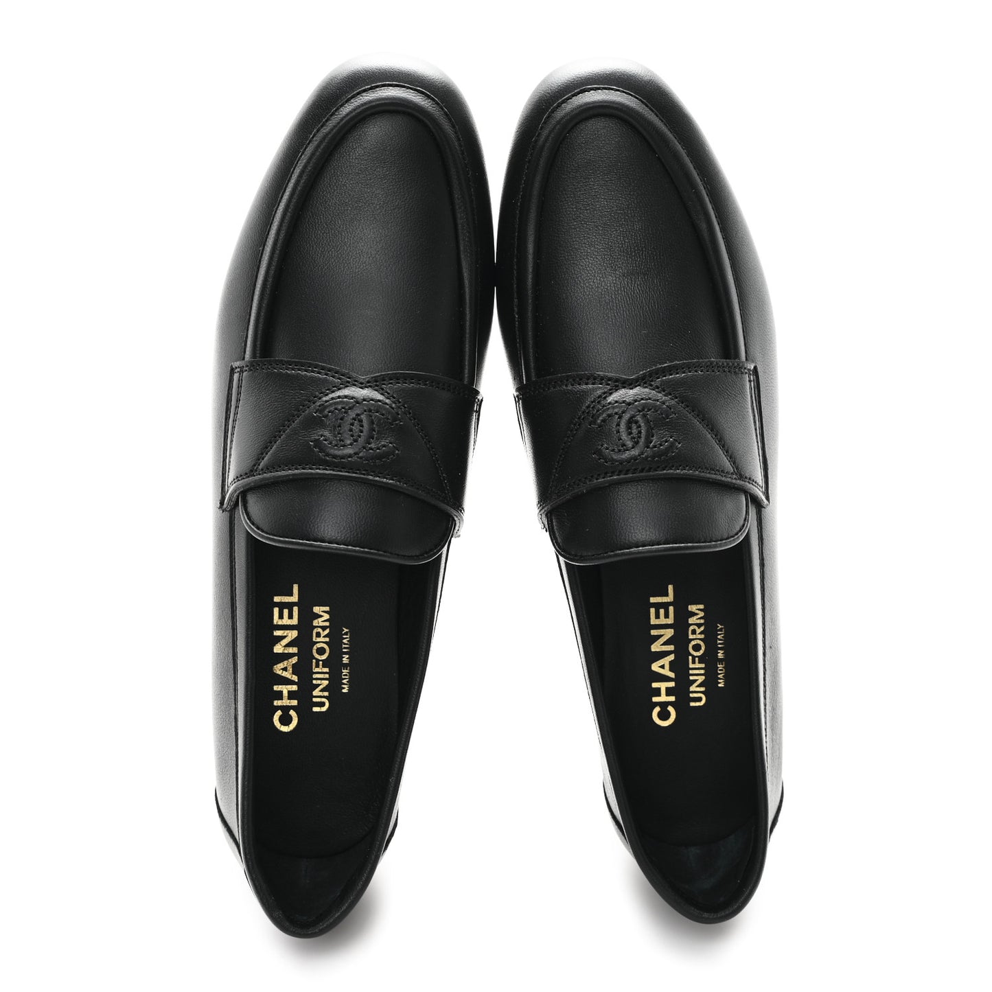 Calfskin Womens Stitched CC Loafers 36 Black