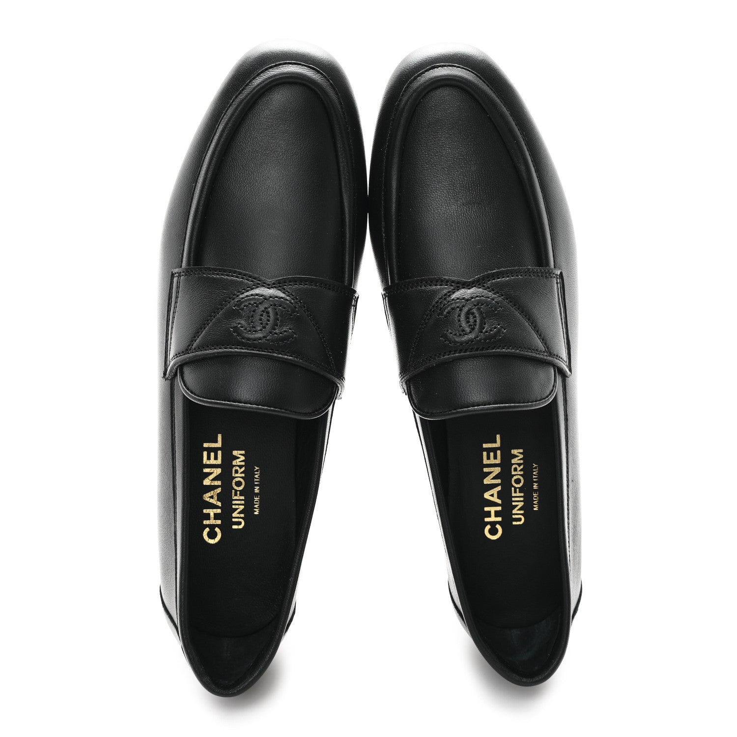 Chanel Calfskin Womens Stitched CC Loafers 36 Black 2 of 9