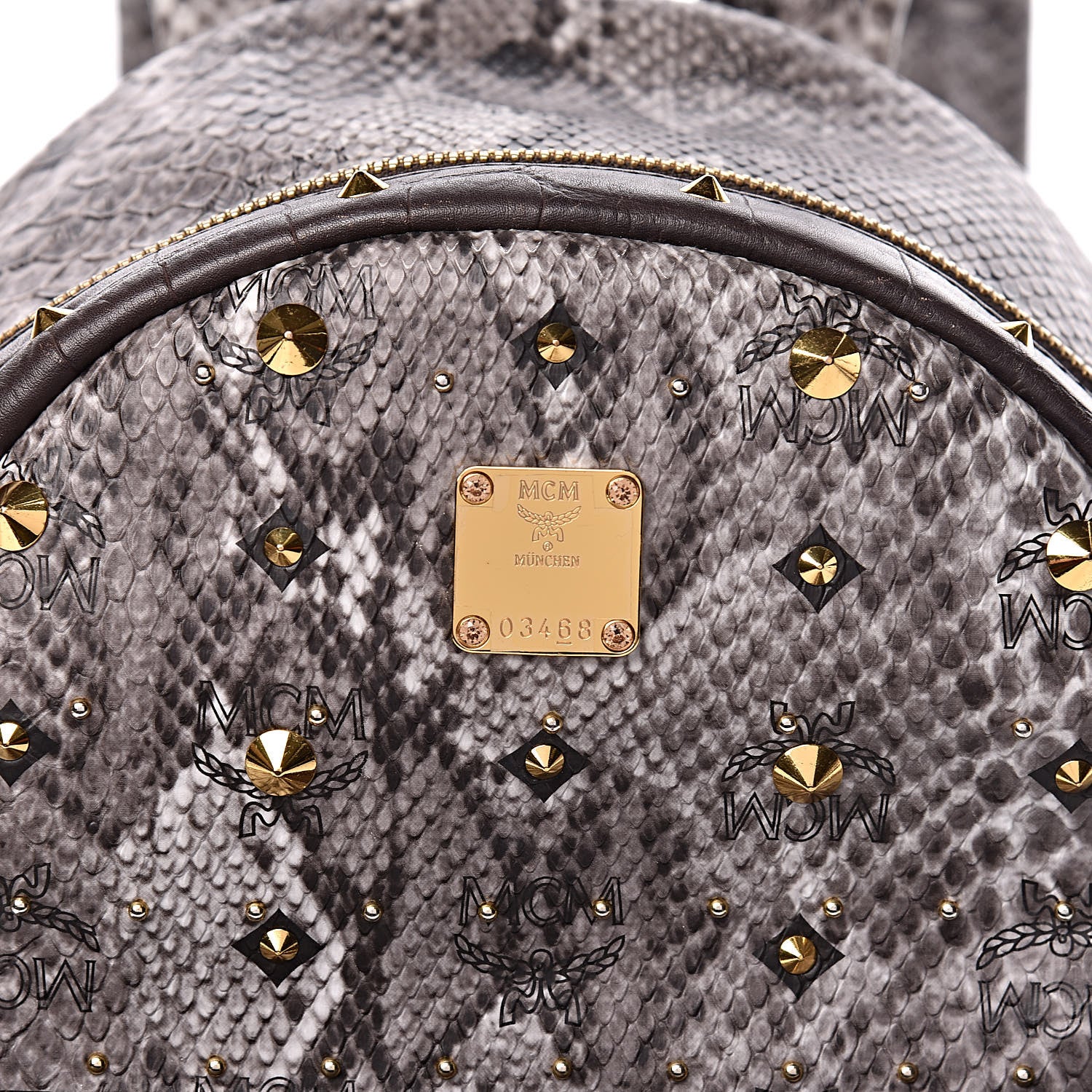 MCM Visetos Snakeskin Printed Studded Small Stark Backpack Light Grey 15 of 15