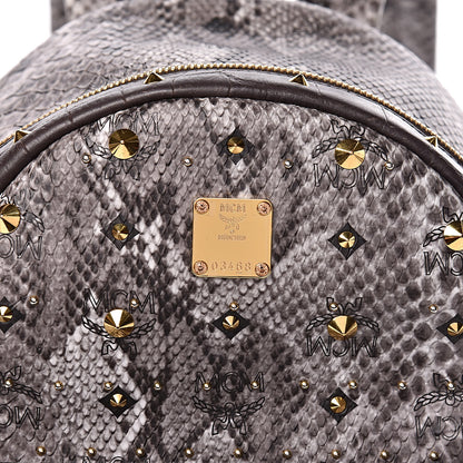 MCM Visetos Snakeskin Printed Studded Small Stark Backpack Light Grey 15 of 15