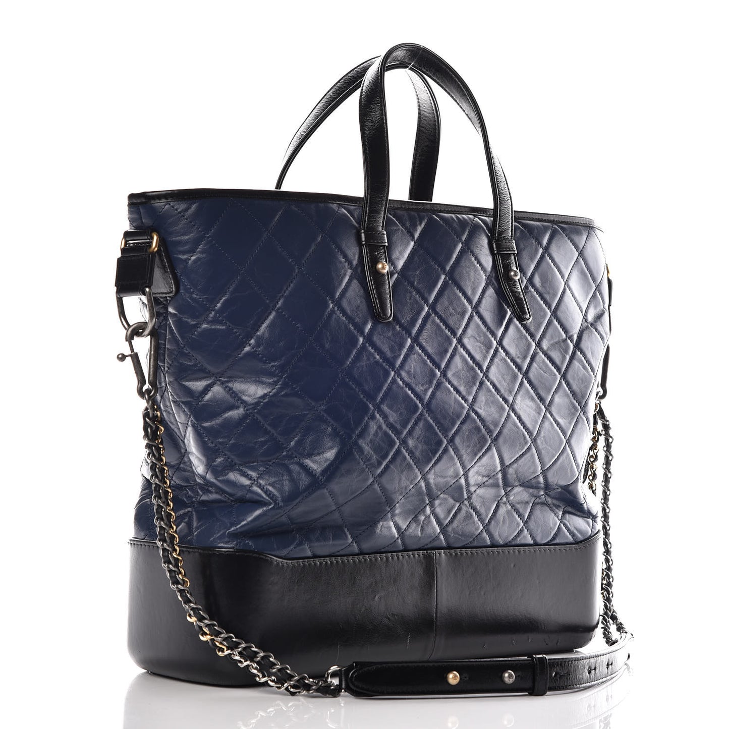Aged Calfskin Quilted Large Gabrielle Shopping Tote Navy Black