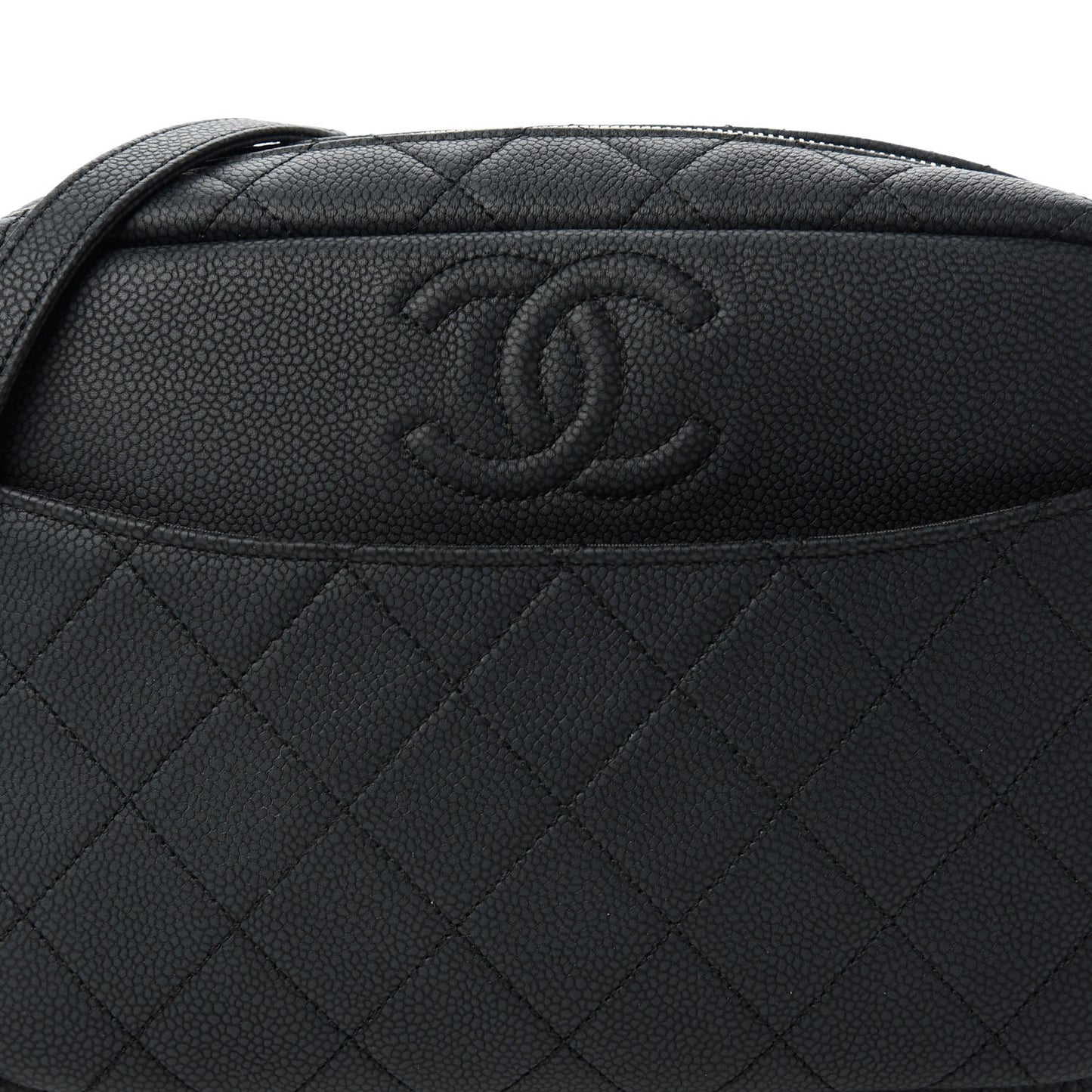 Iridescent Caviar Quilted Small Coco Tassel Camera Case Black