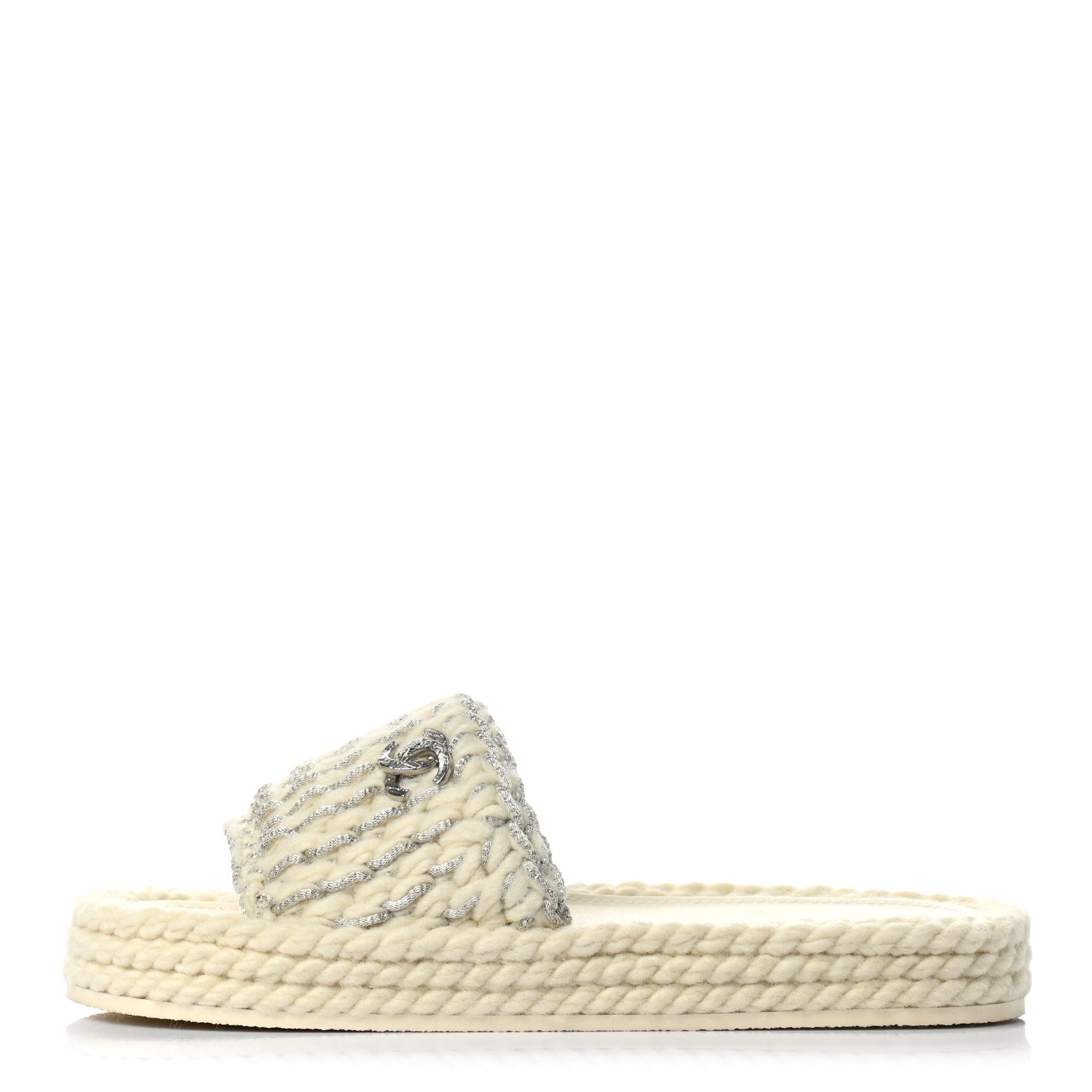 Chanel Braided Knit CC Mules 38 Ecru 1 of 9