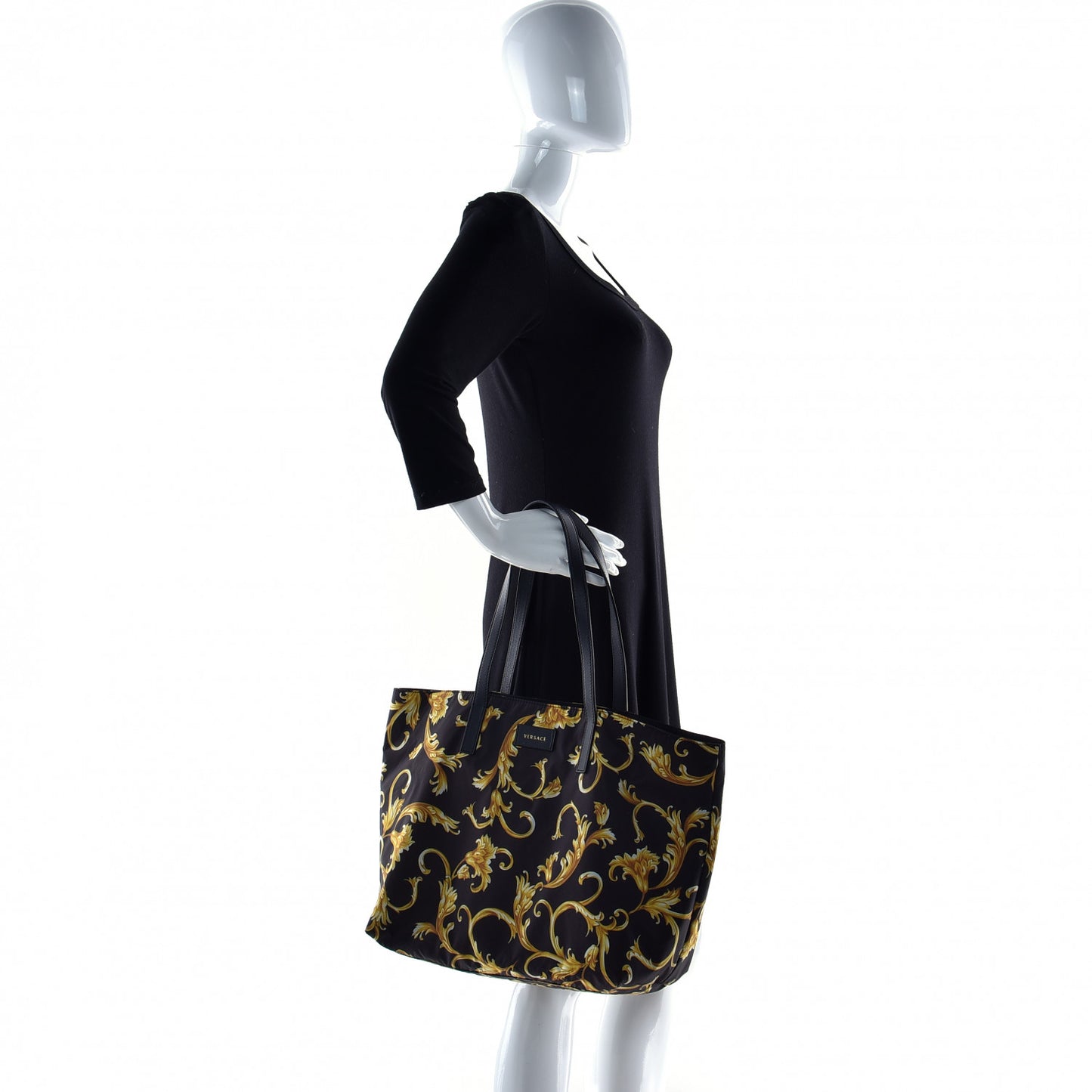 Nylon Baroque Print Tote Black