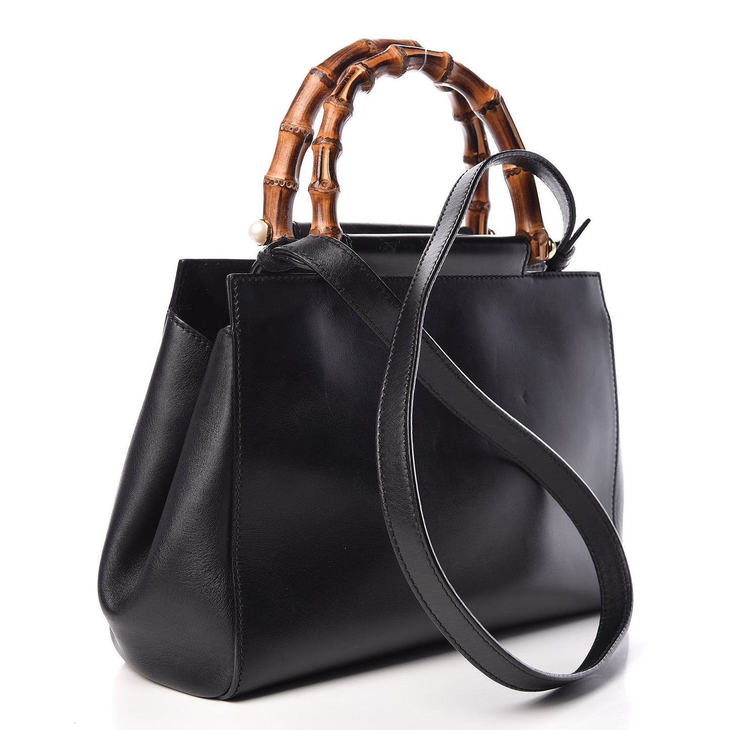 Nappa Bamboo Small Nymphaea Top Handle Bag Black