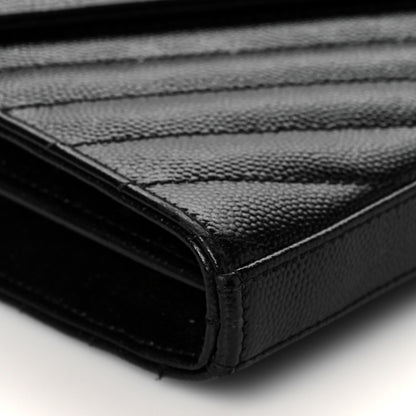 Saint Laurent Grain De Poudre Matelasse Chevron Monogram Chain Wallet Black 8 of 9