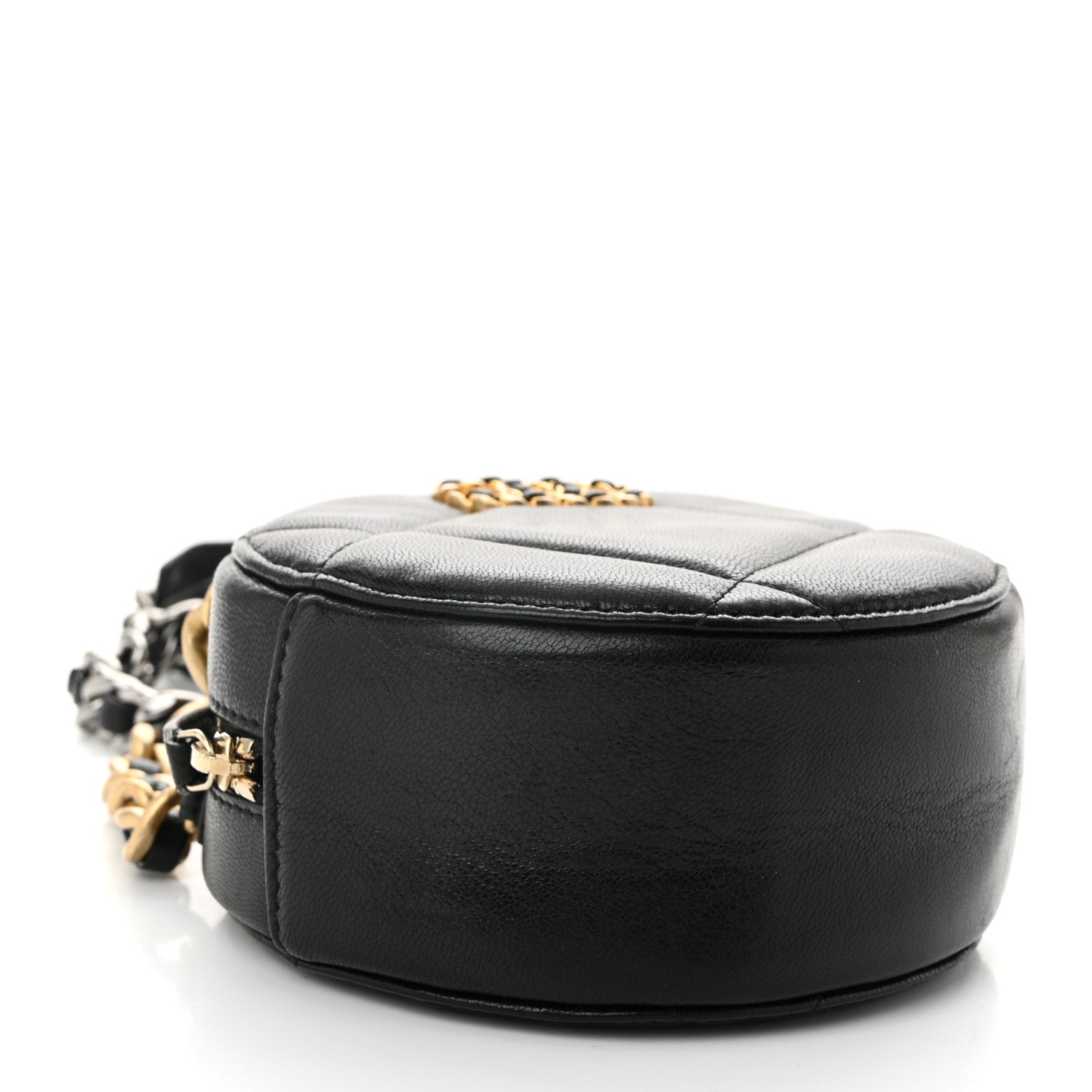 Chanel Shiny Goatskin Quilted Chanel 19 Round Clutch With Chain Black 4 of 10