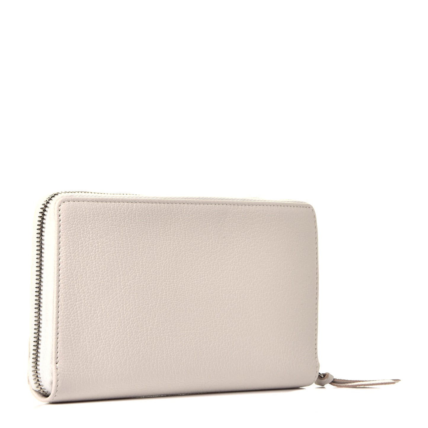 Chevre Silver Metallic Edge Hardware Zip Around Wallet Blanc Neige