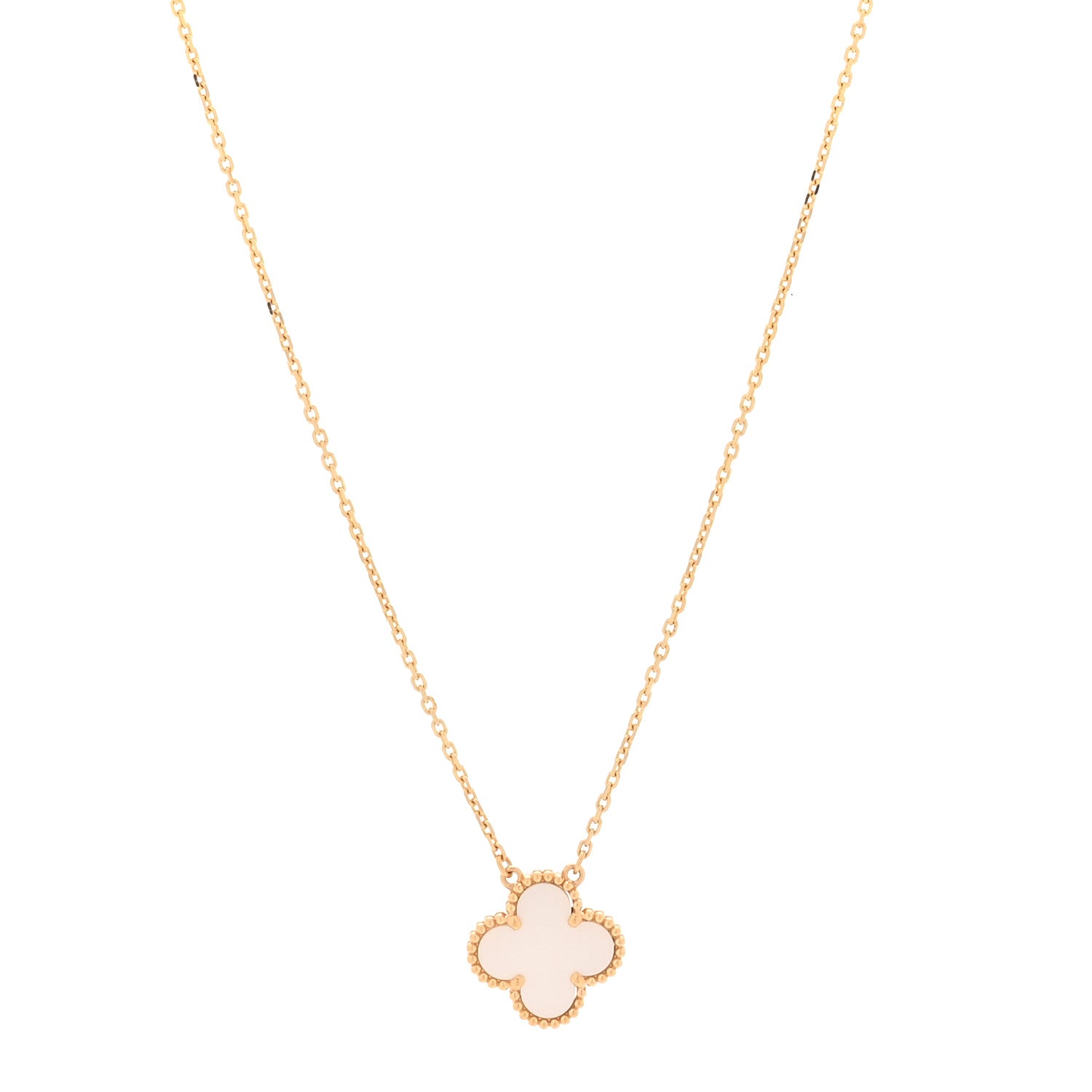 Van Cleef & Arpels 18K Yellow Gold Mother of Pearl Vintage Alhambra Pendant Necklace 1 of 6