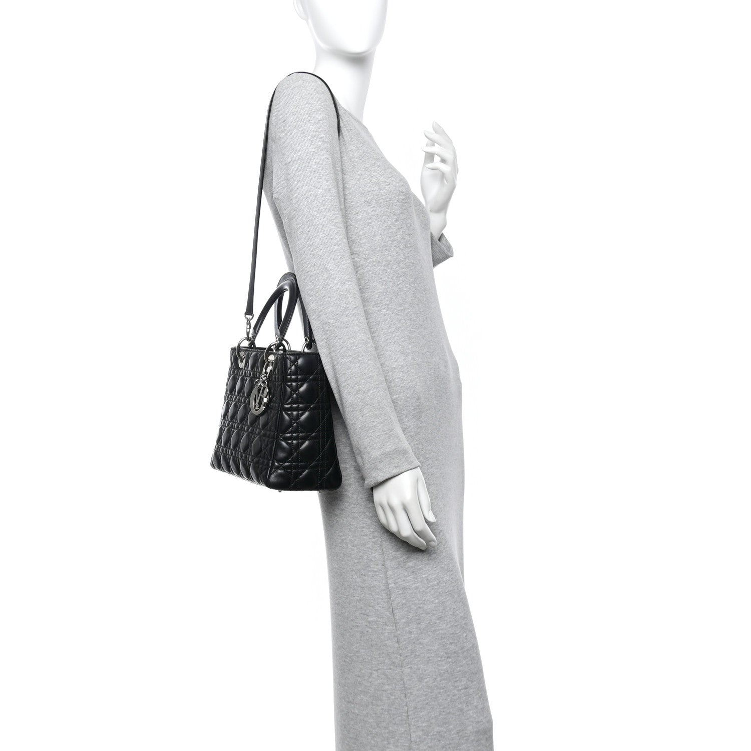Christian Dior Lambskin Cannage Medium Lady Dior Black 2 of 15