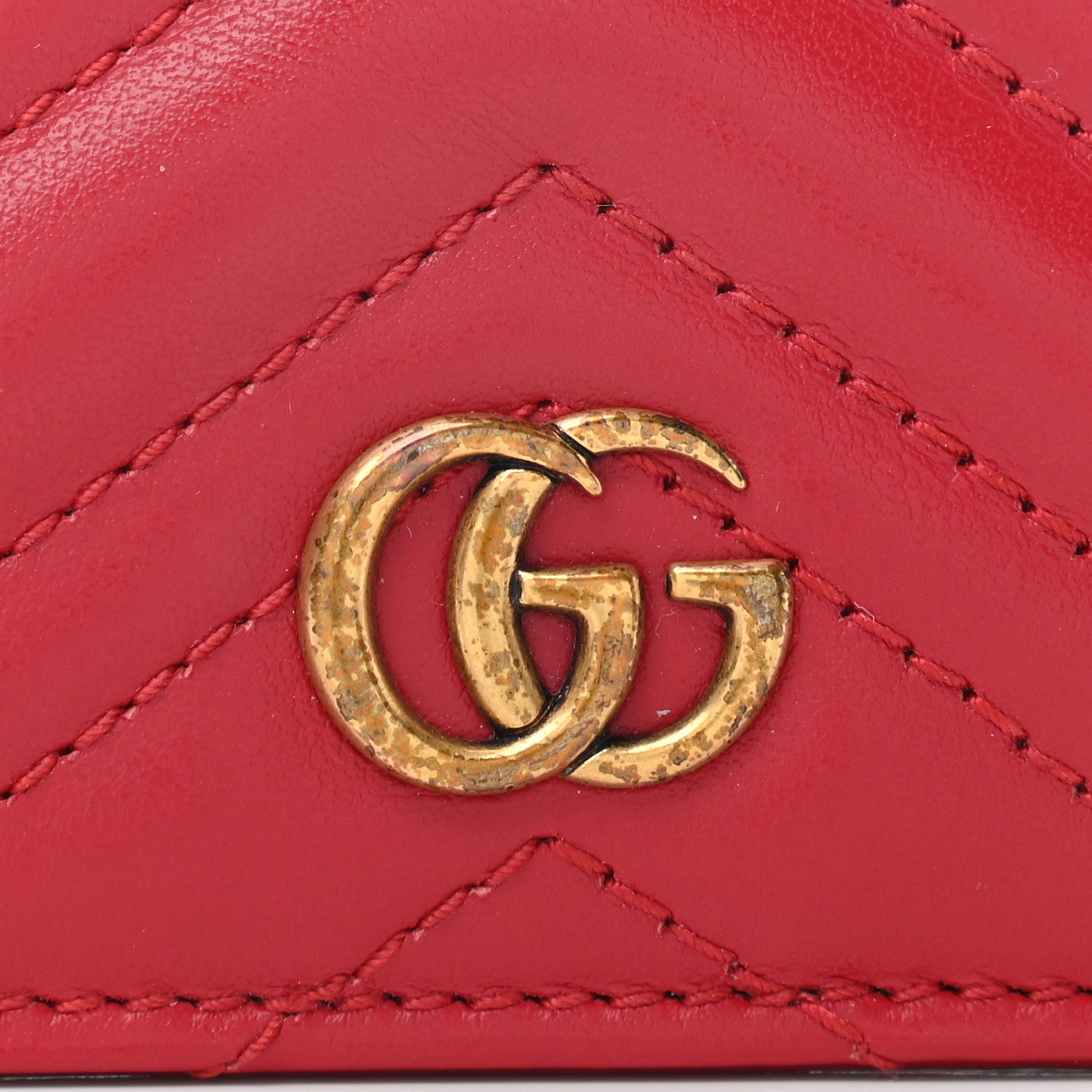 Gucci Calfskin Matelasse GG Marmont Card Case Wallet Hibiscus Red 5 of 7