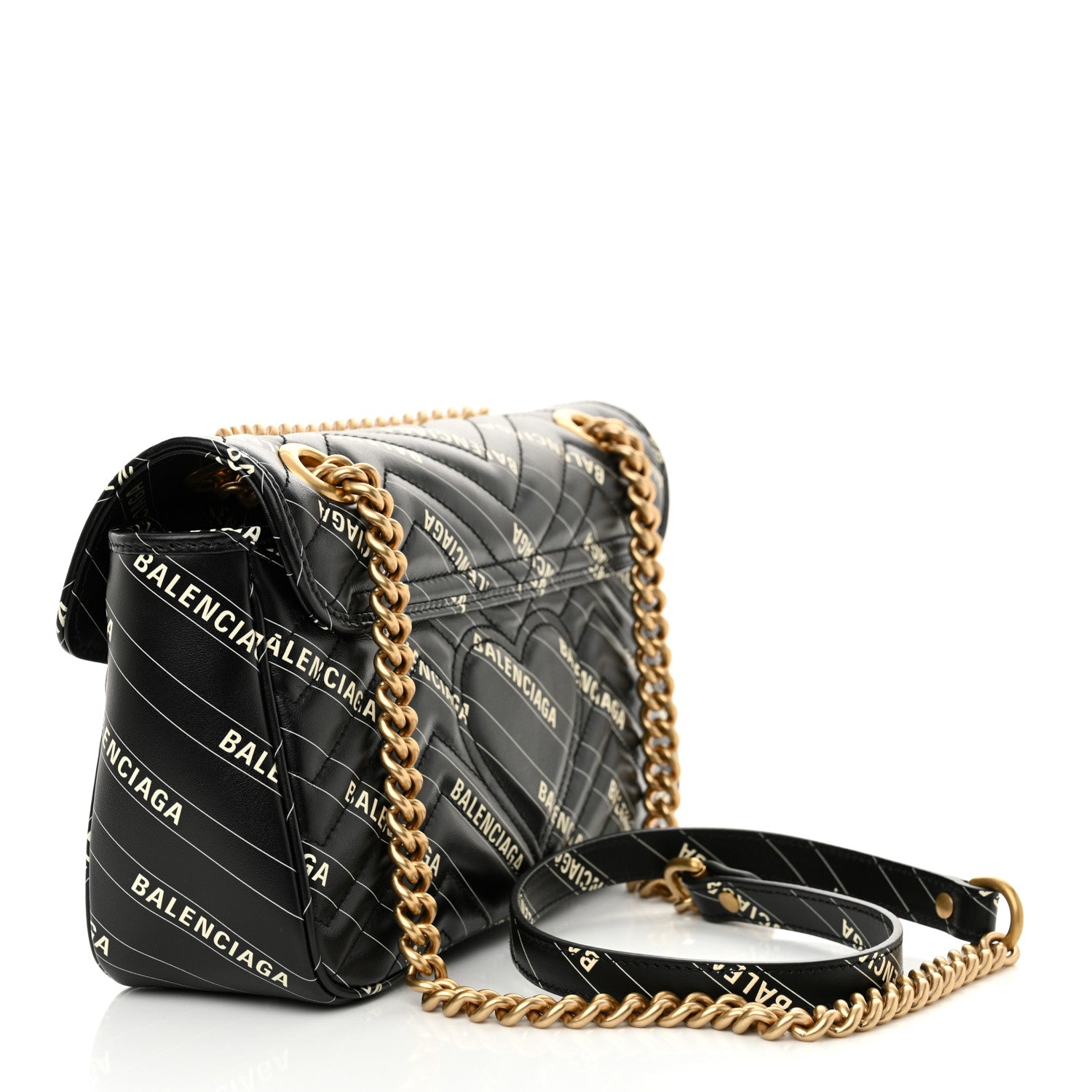 Gucci X BALENCIAGA Calfskin Matelasse Logo Print Small GG Marmont Shoulder Bag Black 3 of 11