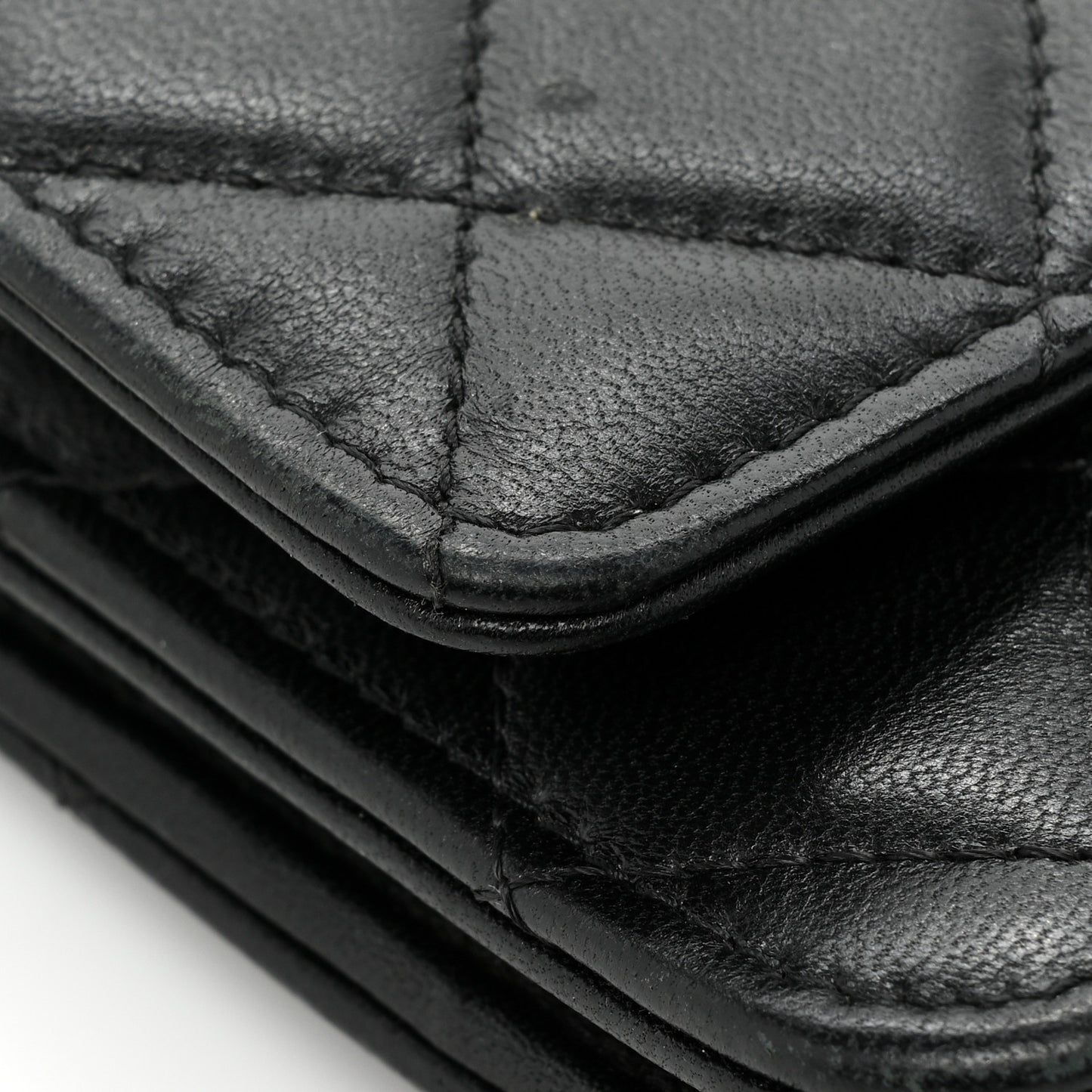 Lambskin Quilted Trendy CC Wallet On Chain WOC Black