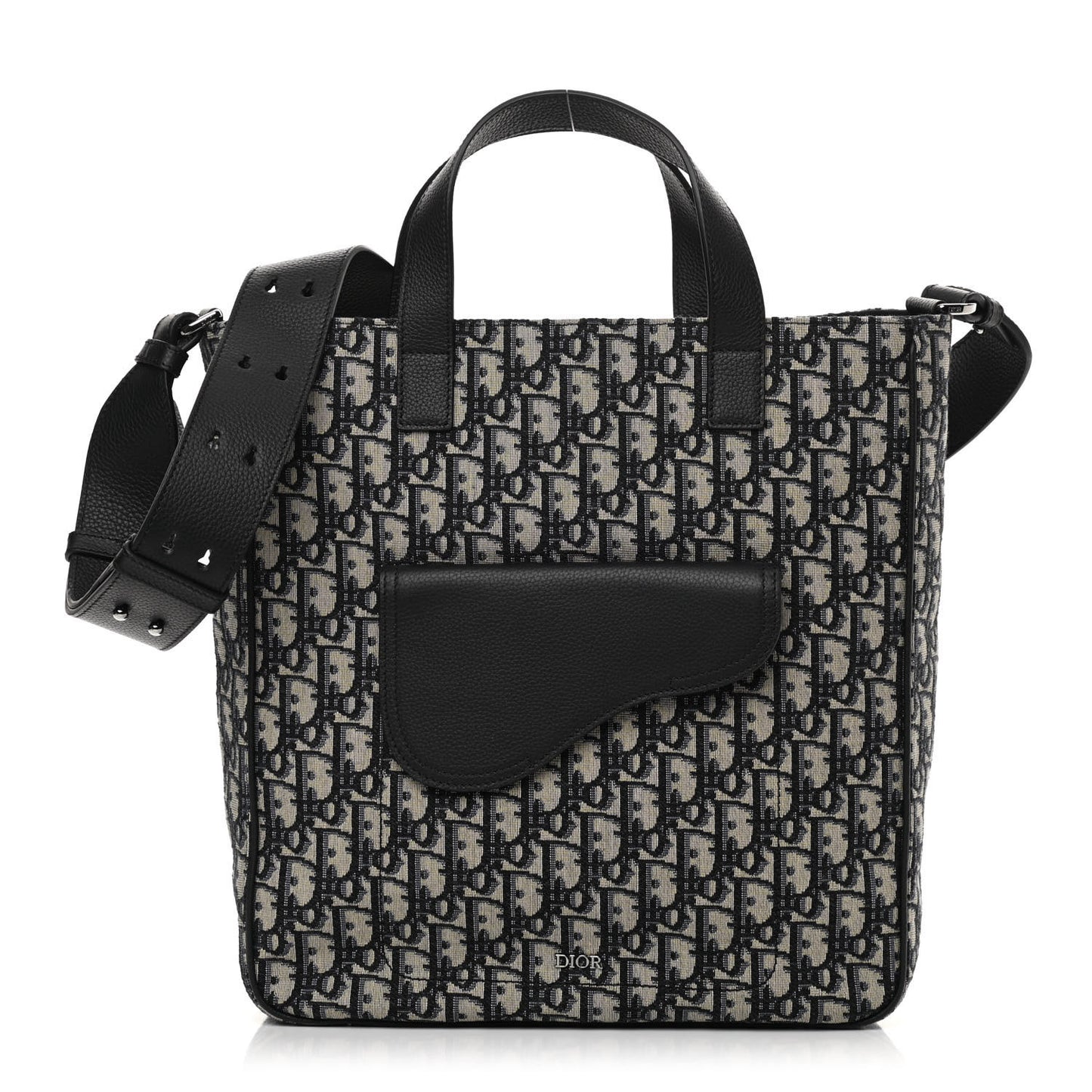Oblique Saddle Tote Beige Black