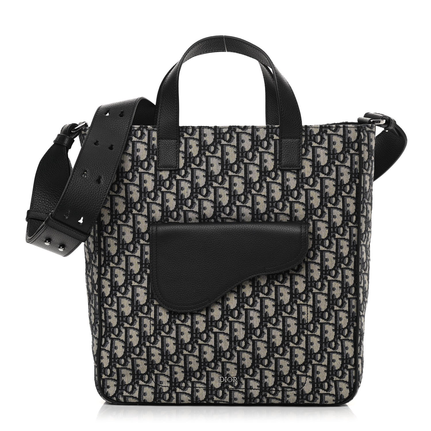 Christian Dior Oblique Saddle Tote Beige Black 1 of 11
