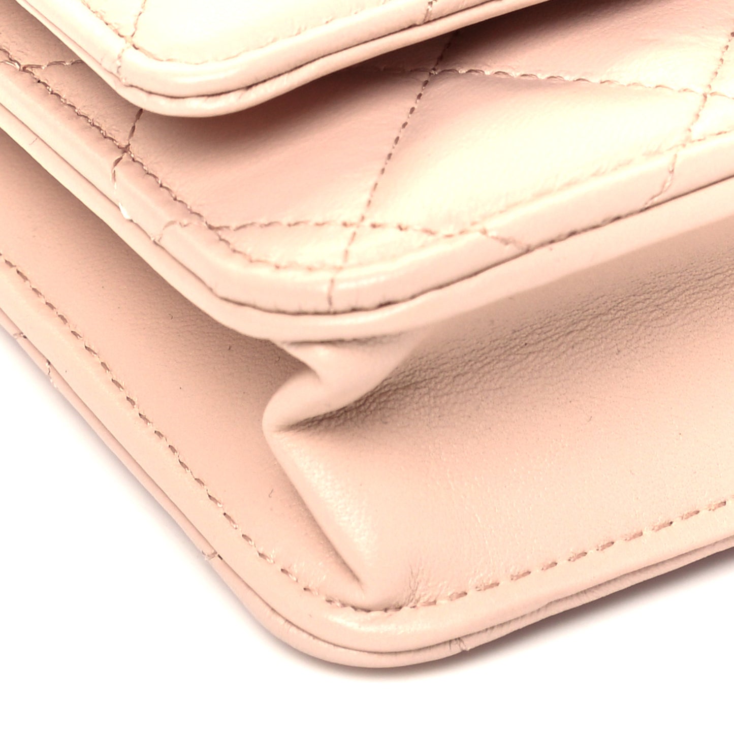 Lambskin Quilted CC Pearl Crush Wallet on Chain WOC Light Beige