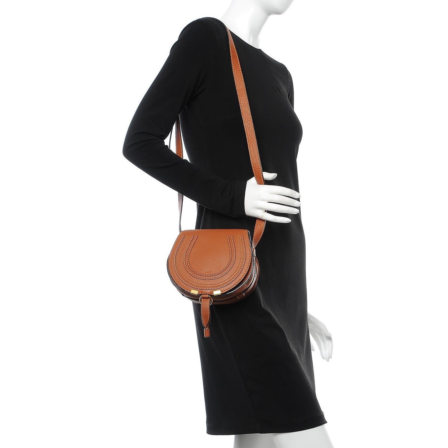 Calfskin Mini Marcie Round Crossbody Bag Tan
