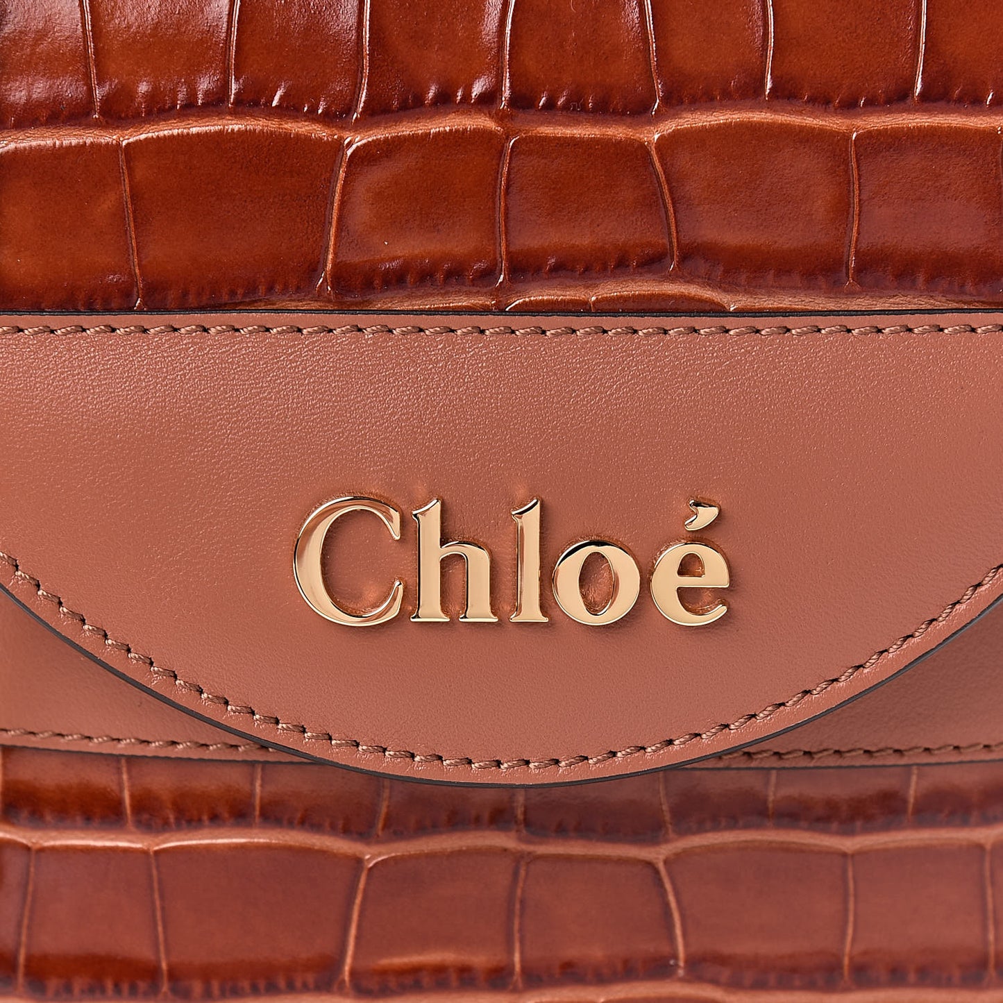Calfskin Crocodile Embossed Small Aby Lock Chestnut Brown