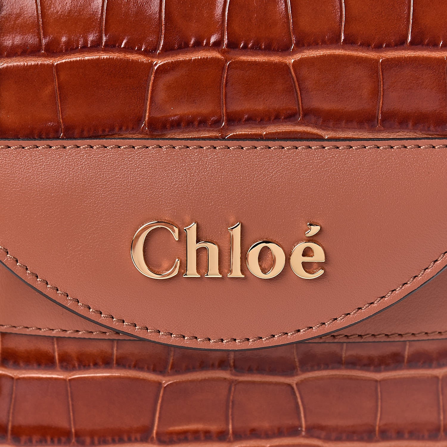 Chloe Calfskin Crocodile Embossed Small Aby Lock Chestnut Brown 8 of 10