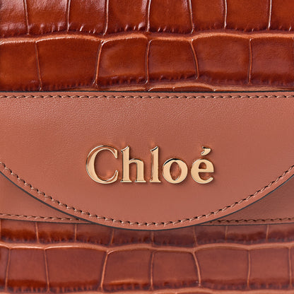 Chloe Calfskin Crocodile Embossed Small Aby Lock Chestnut Brown 8 of 10