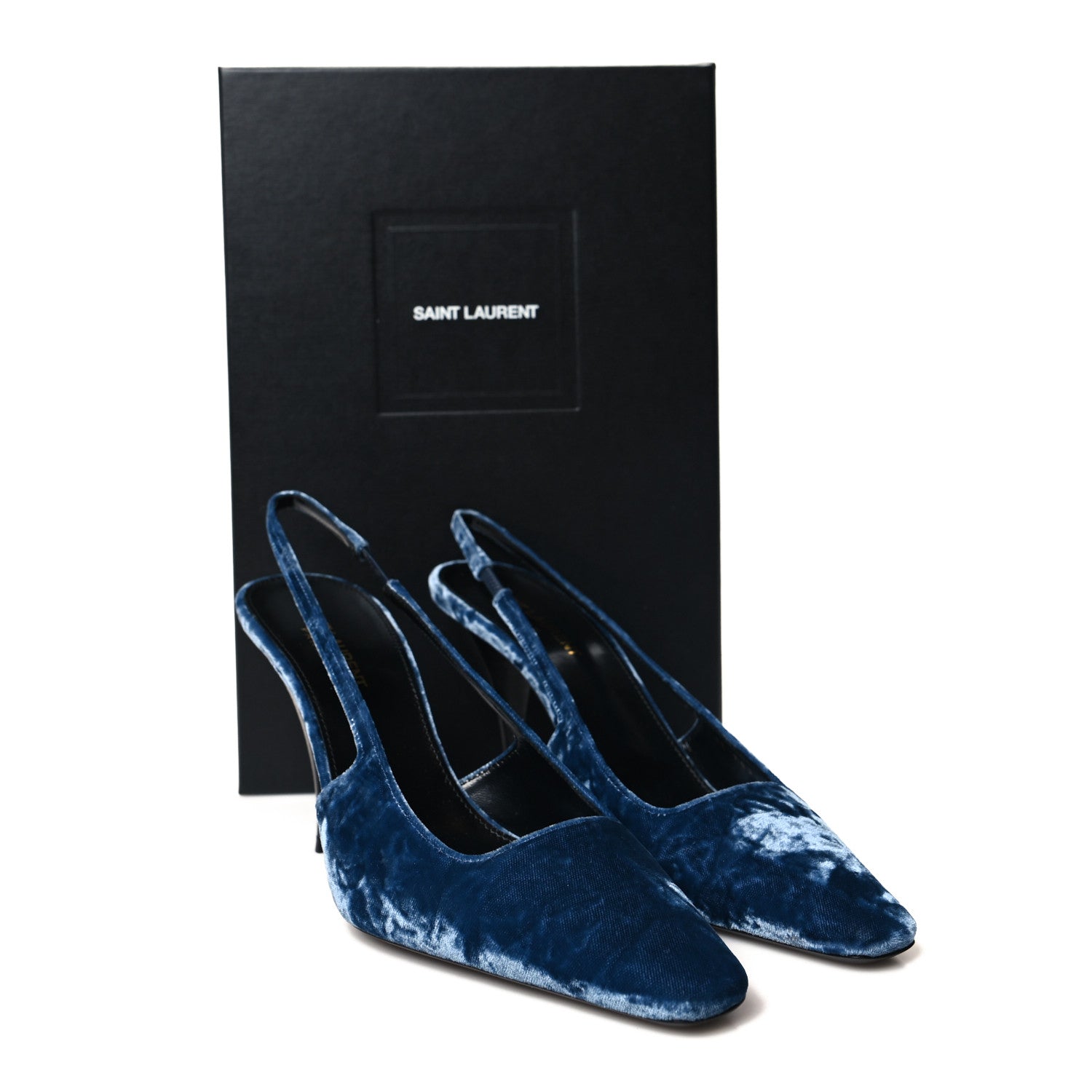 Saint Laurent Velvet Tom 90 Dream Slingback Pumps 38 Denim 9 of 9