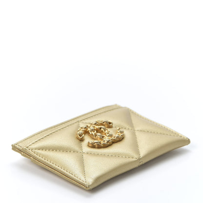 Chanel Metallic Goatskin Quilted Chanel 19 Card Holder Gold 3 of 10
