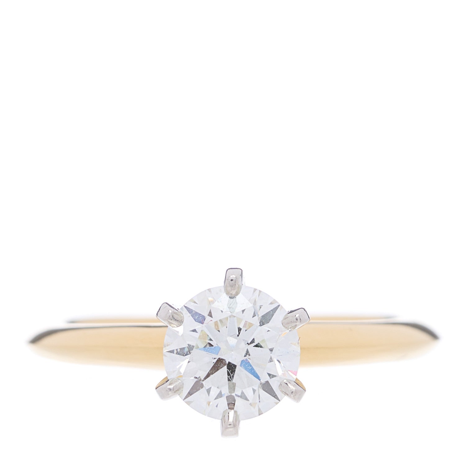 TIFFANY 18K Yellow Gold Platinum Diamond .80ct Solitaire Engagement Ring 48 4.5 by FASHIONPHILE