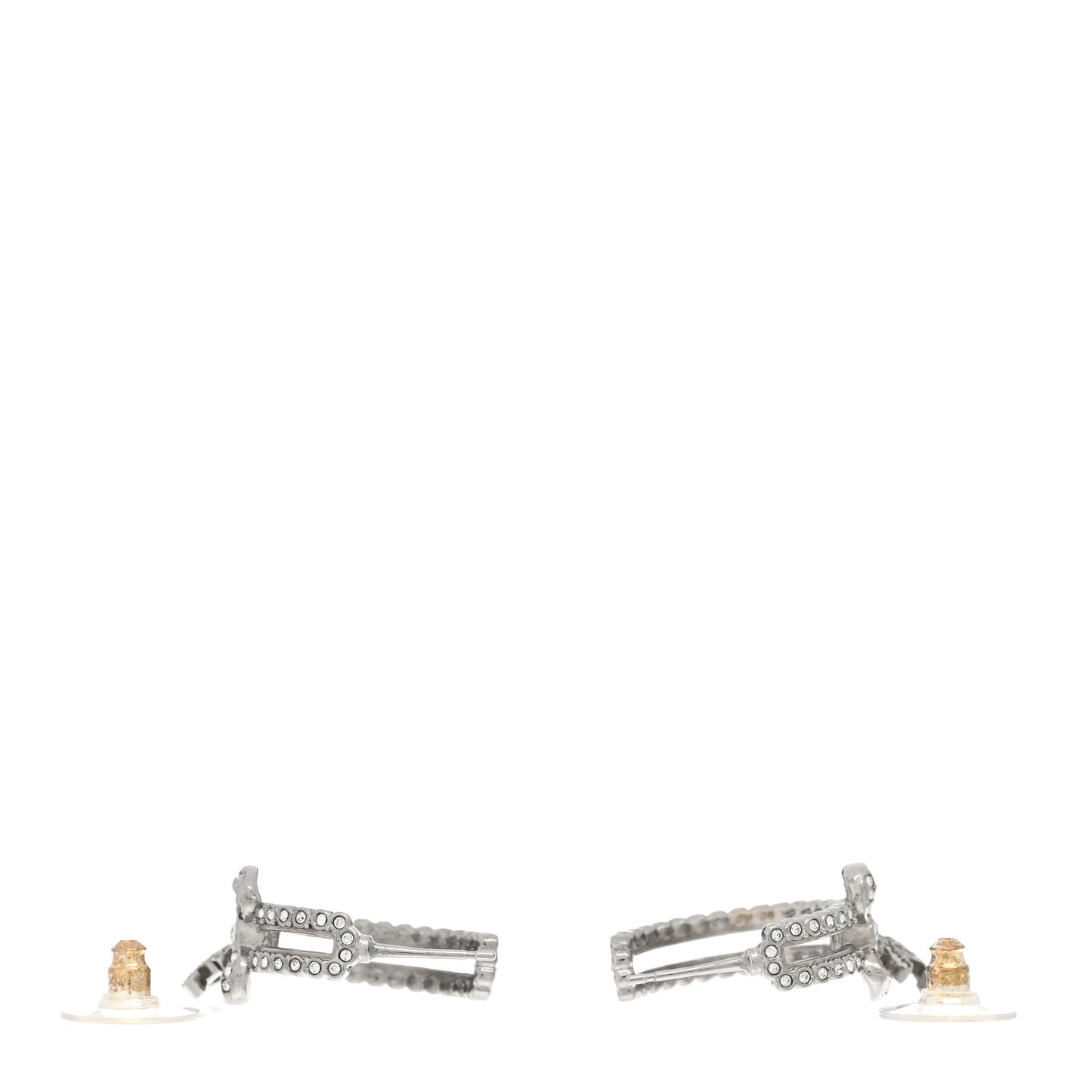 Metal Crystal CC Bow Hoop Earrings Silver